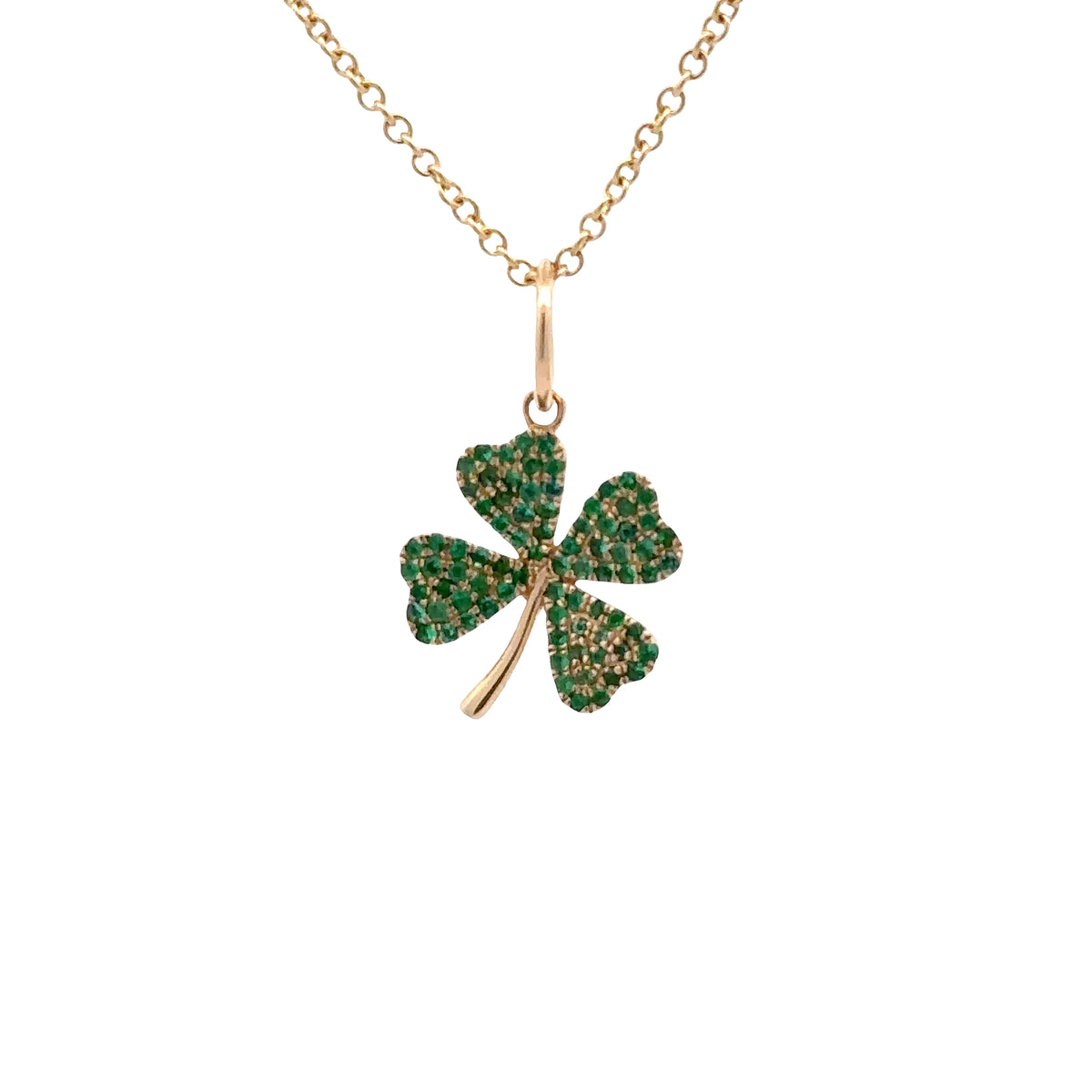 14kt Gold 4 Leaf Clover with Pave Set Emerald Detail