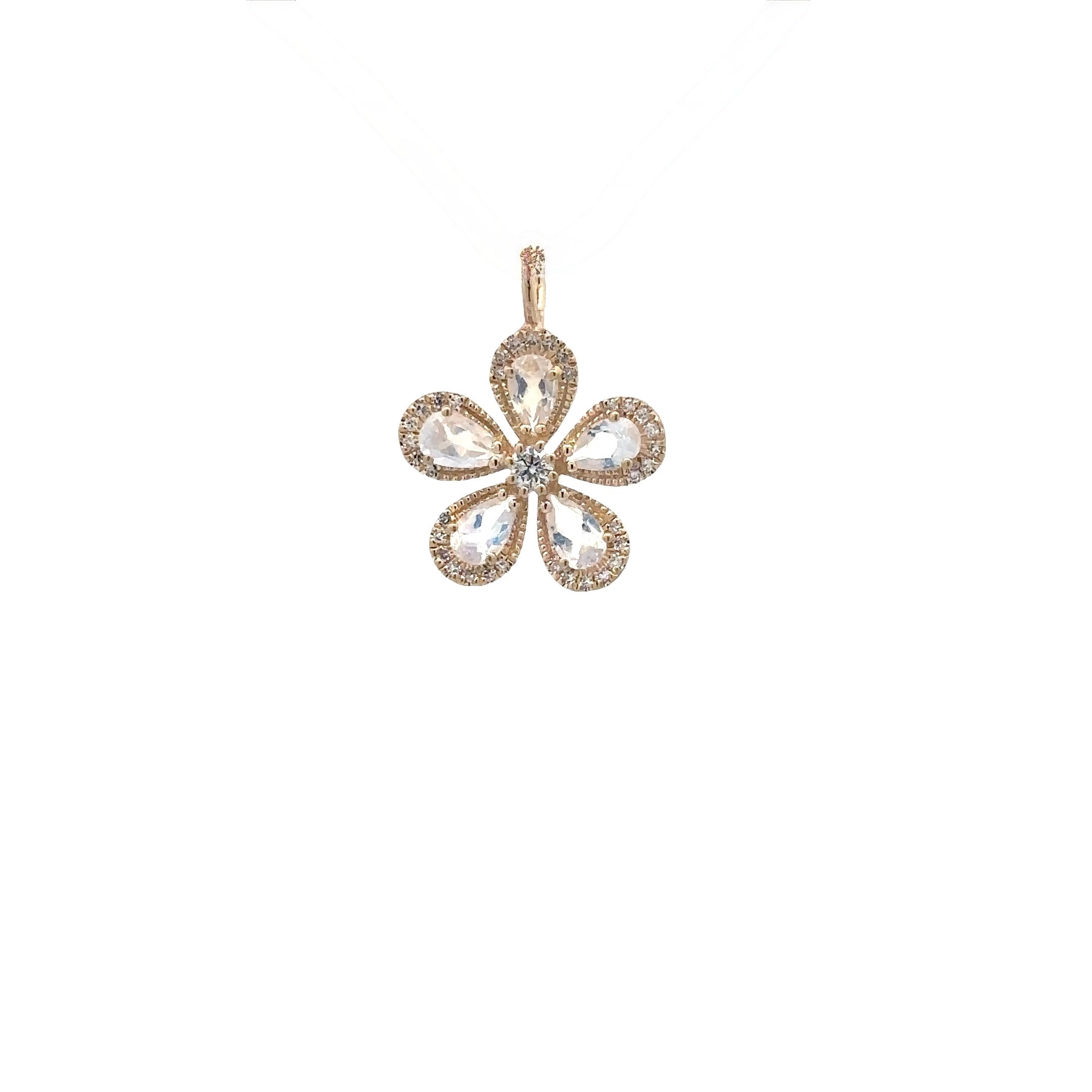WD1798 14kt Gold Moonstone with Diamond Petal Pendant