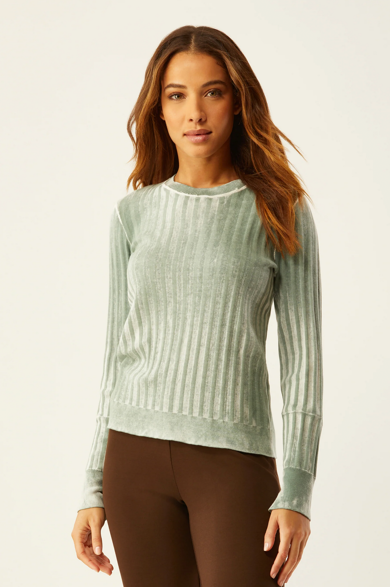 9614SW Ecru Reverse Print Rib Crew Neck