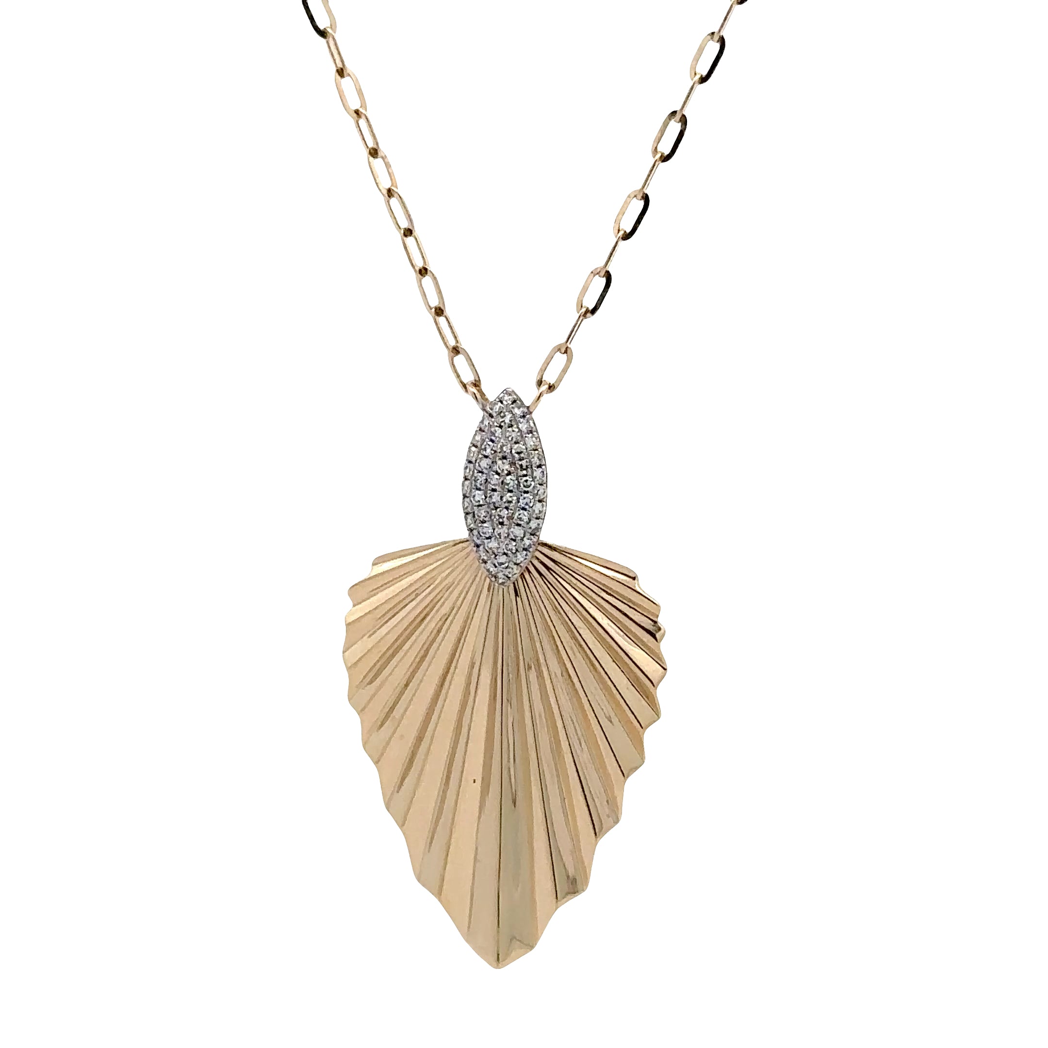 14kt Gold Diamond Leaf Pendant Necklace