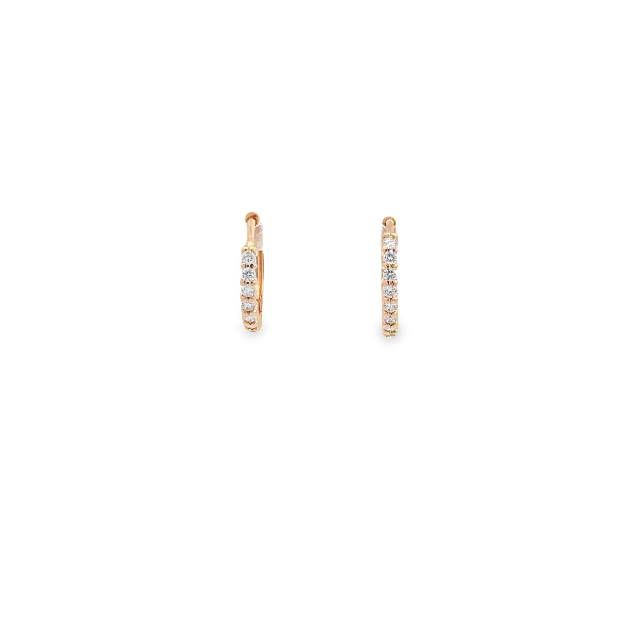 AD332 14kt gold with .35ct diamond shared prong huggie hoop