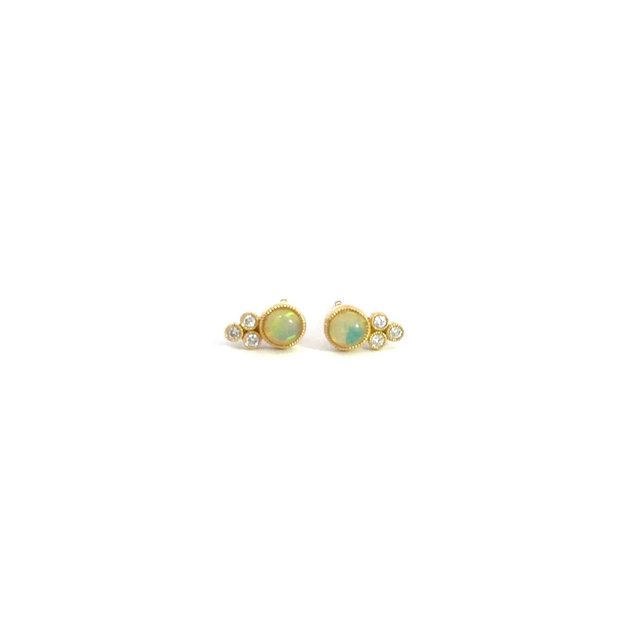 WD974 14kt gold Opal and Diamond stud earrings