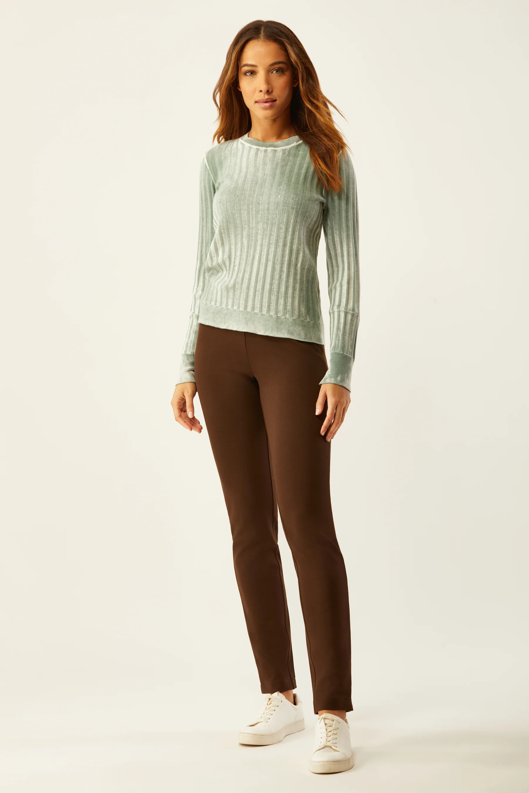 9614SW Ecru Reverse Print Rib Crew Neck