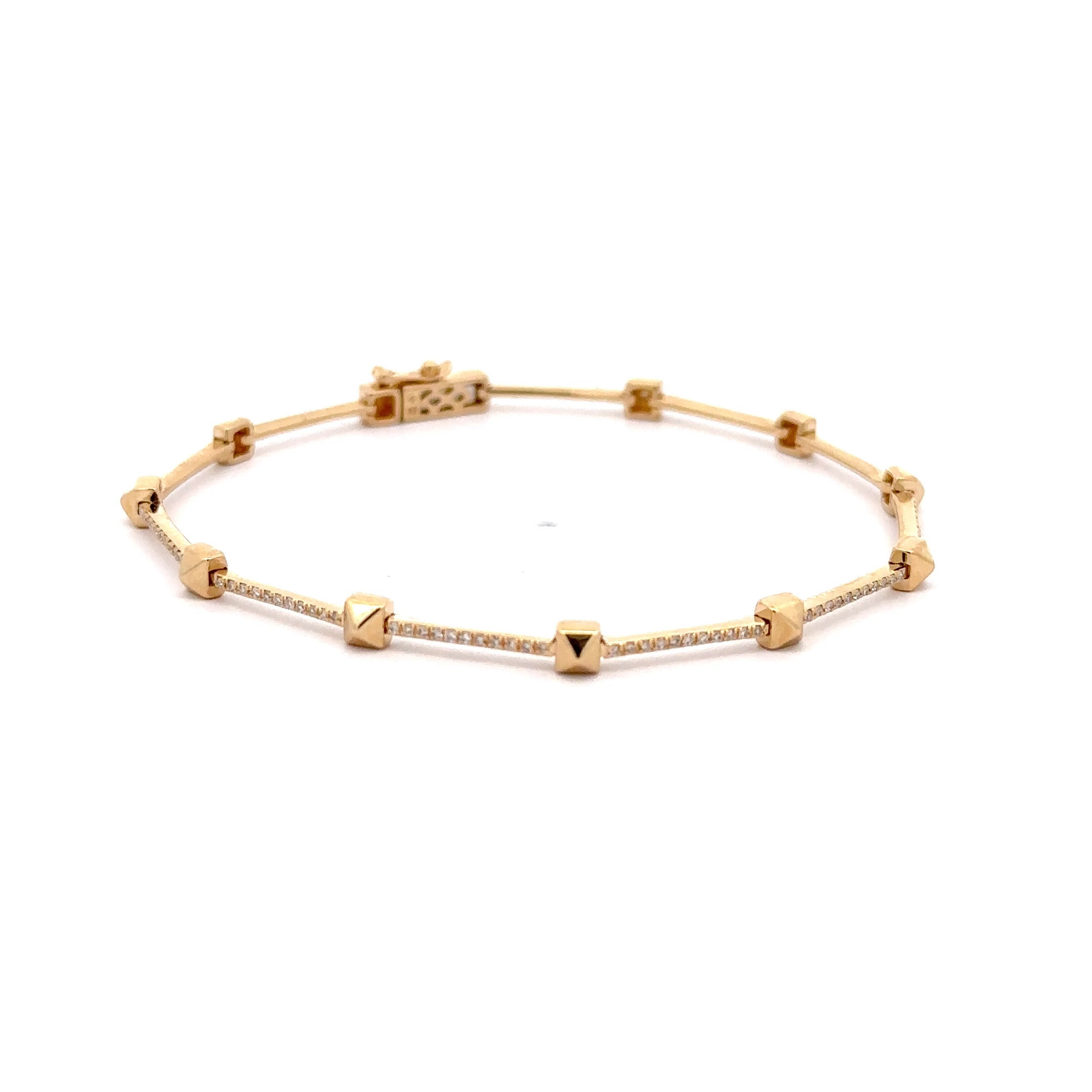 AD21, 14kt gold bracelet with pave diamond bars and stud detail