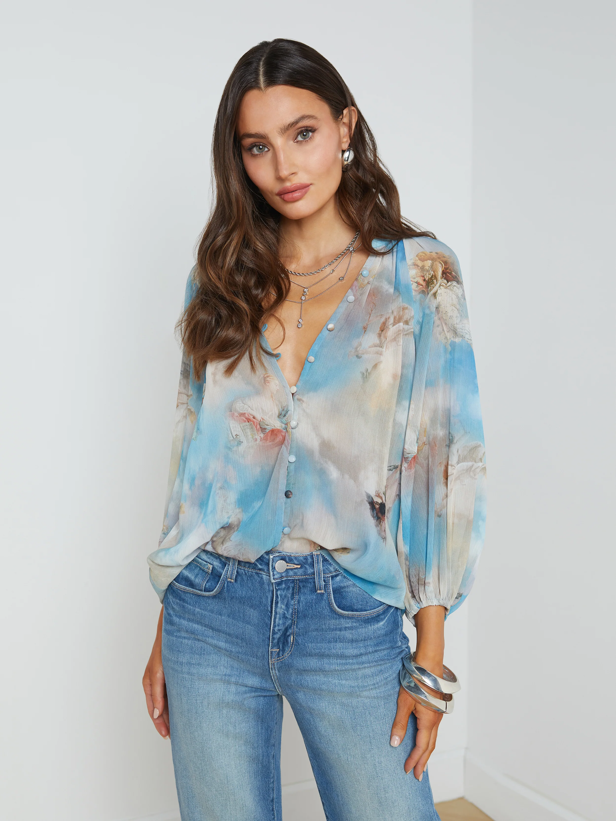 daizu　papier パピエ　denim louise blouse daizu papier パピエ denim louise blouse 使い勝手の良い denim