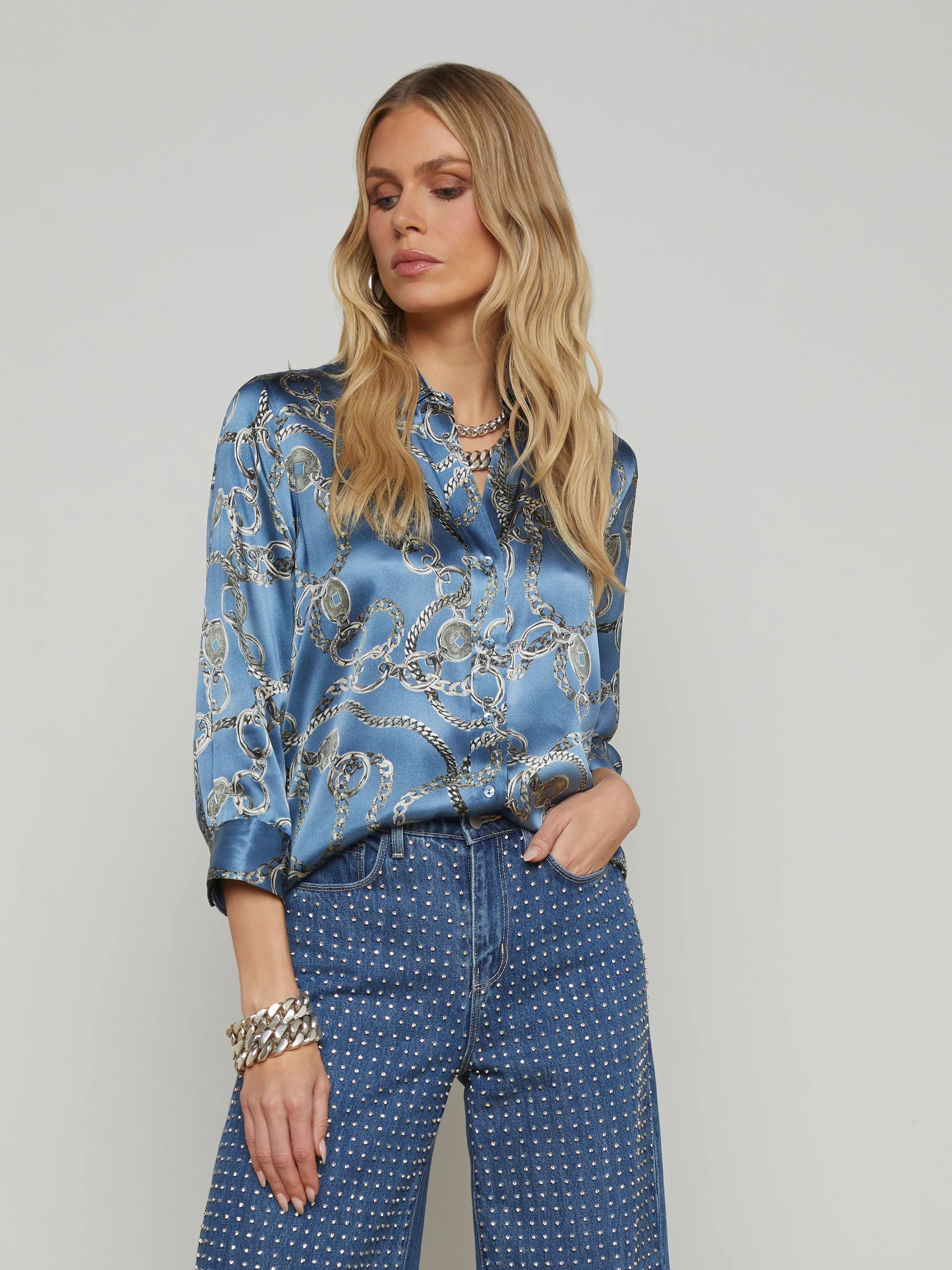 40126ABWbhsg L'AGENCE Dani 3/4 Sleeve Blouse