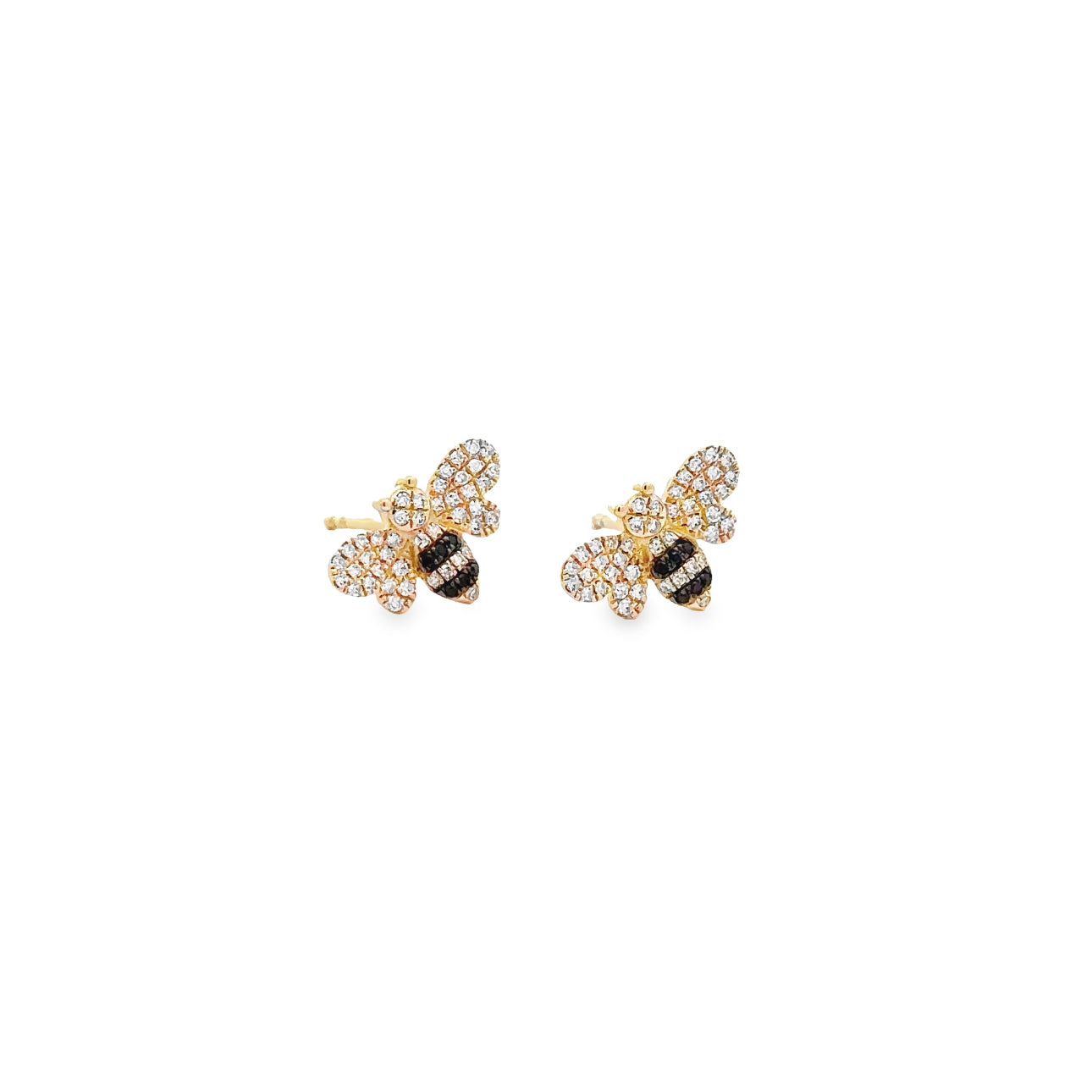 WD1327 14kt Gold Black and White Diamond Bee Studs