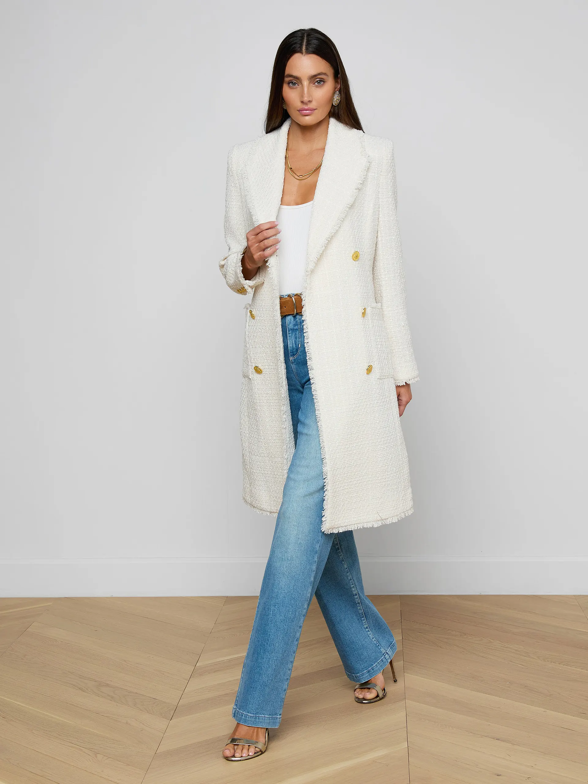 10047TRNvw L'AGENCE Cooper Tweed Trench Coat