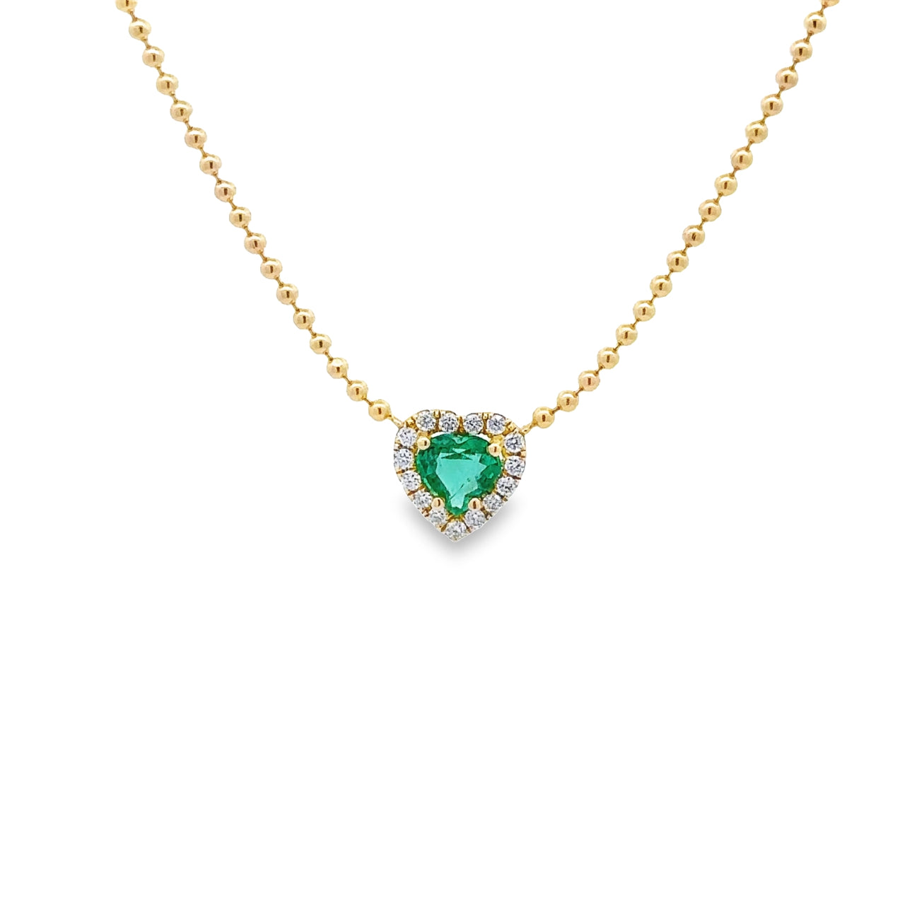 WD1325 14kt Gold Heart Shaped Emerald with Diamond Halo