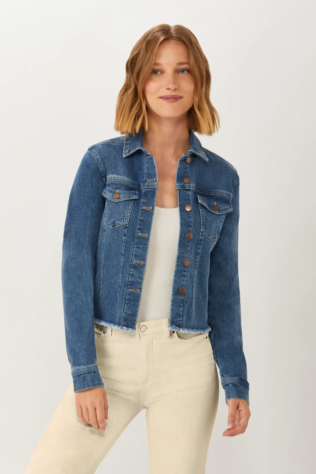 2804DDvw ECRU Jean Jacket with Fray Hem