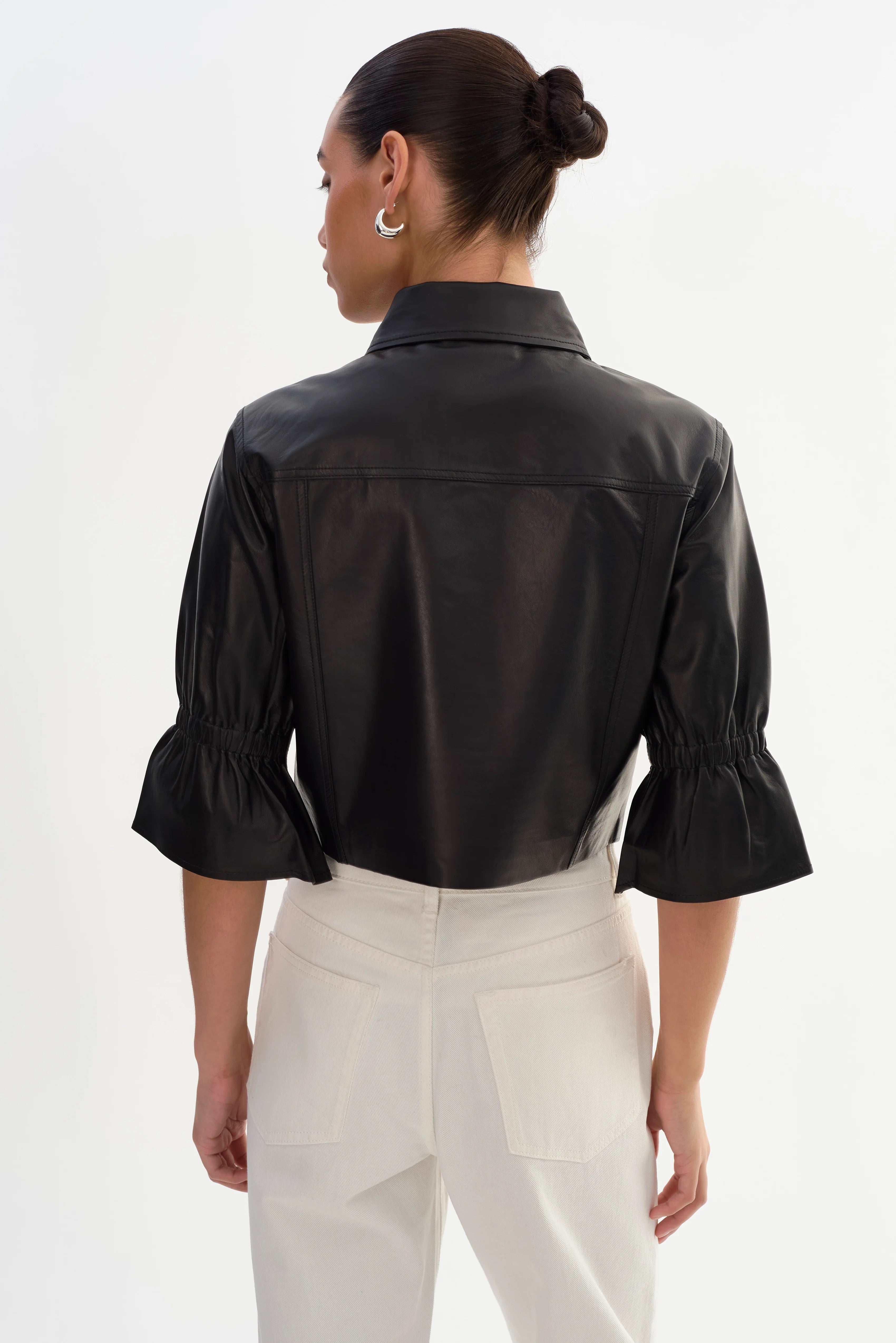 CarolinaB LAMARQUE Leather Ruffle Sleeve Jacket