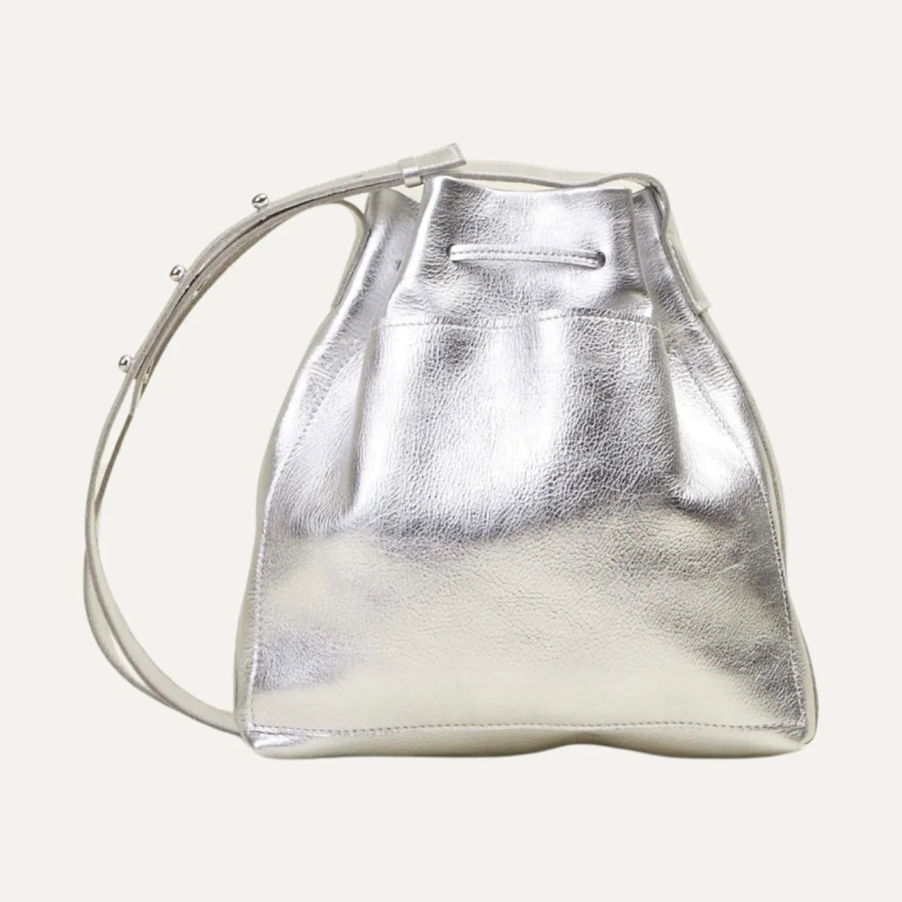 Mini Crossbody Tote | Silver Metallic Leather + Silver Hardware