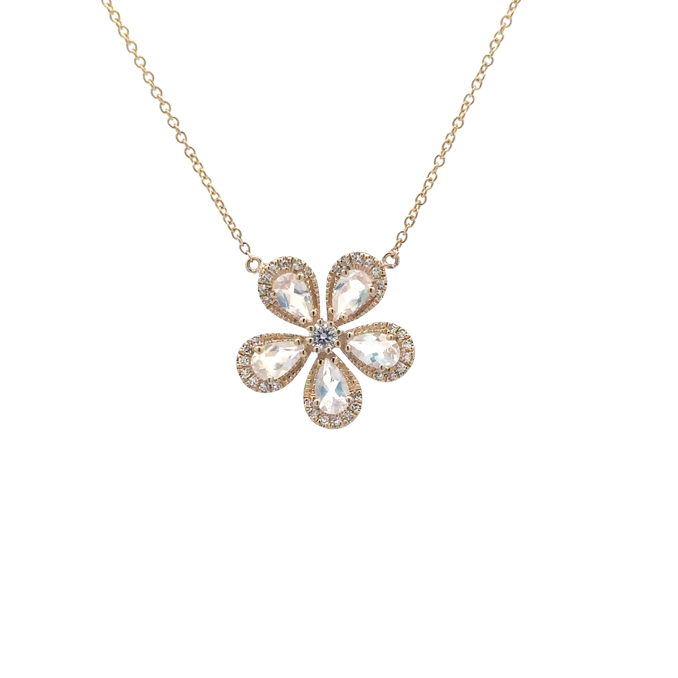 WD1797 14kt Gold Moonstone with Diamond Petal necklace