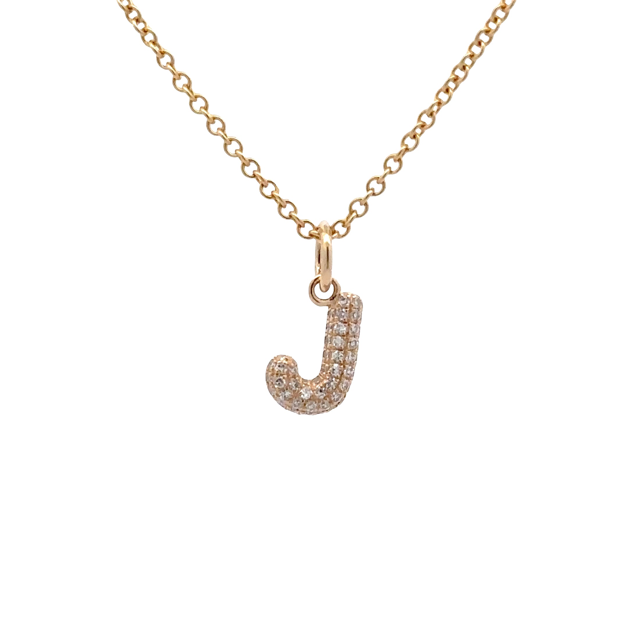 WD1958 14K Gold Diamond Initial J Pendant