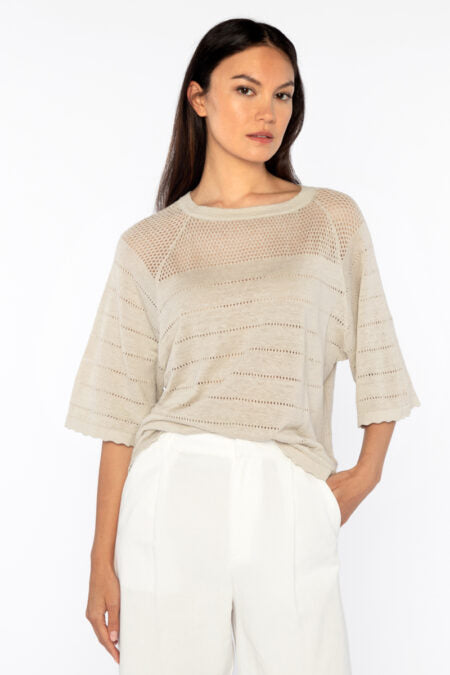 LSSL5-168 KINROSS Openwork Raglan Crew