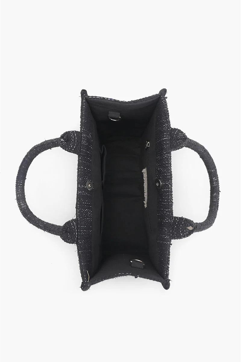 AB23-889 America & Beyond Black Luxe Embellished Tote