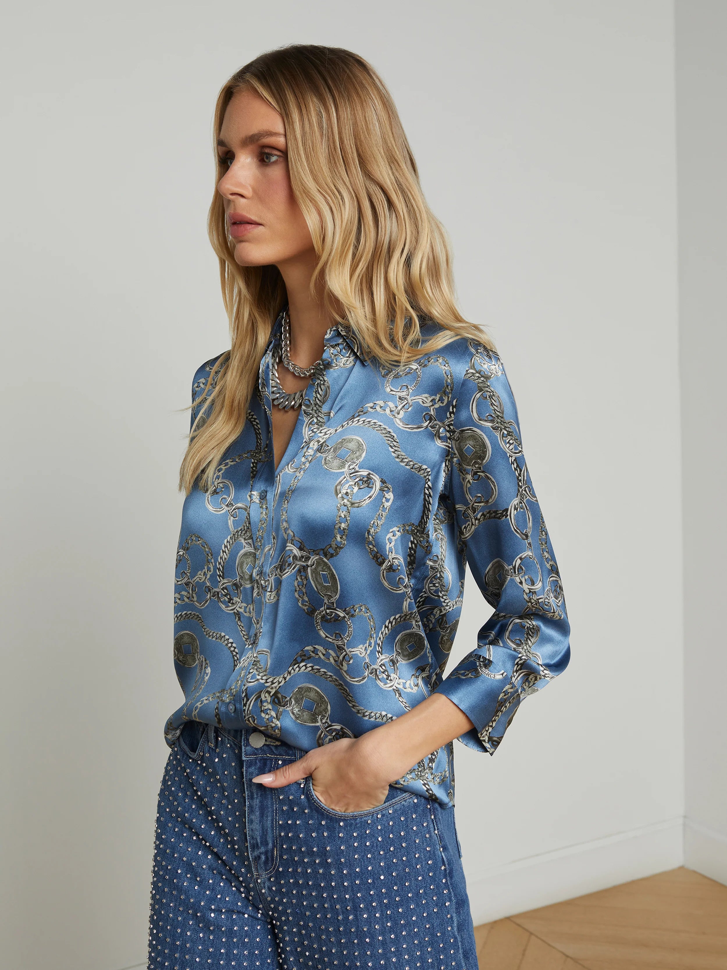 40126ABWbhsg L'AGENCE Dani 3/4 Sleeve Blouse