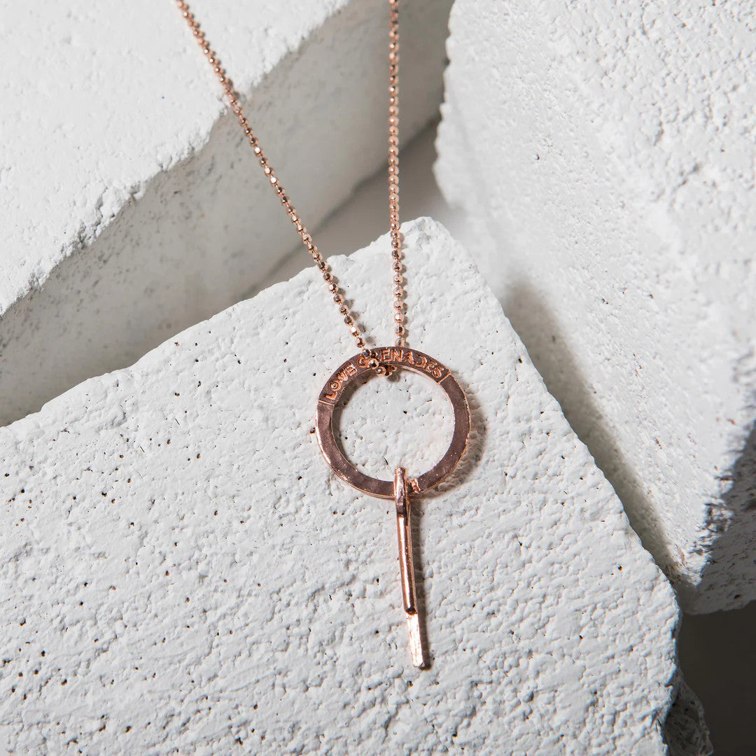 LG100 LOVE Grenades Sterling base with 14kt plating Large Grenade Pin w 30inch ball chain.