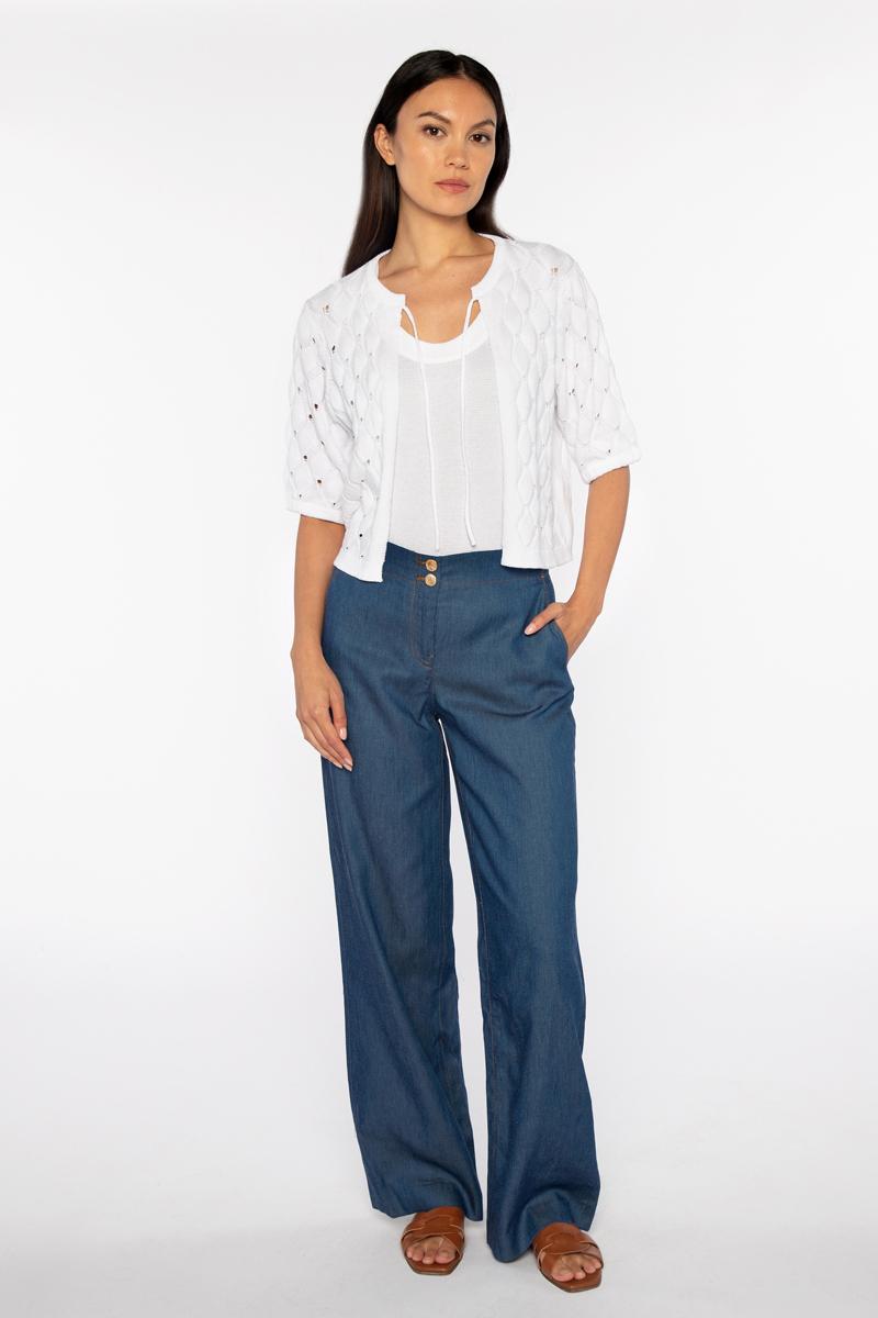 LSSG5-148 KINROSS Openwork Gathered Sleeve Cardigan