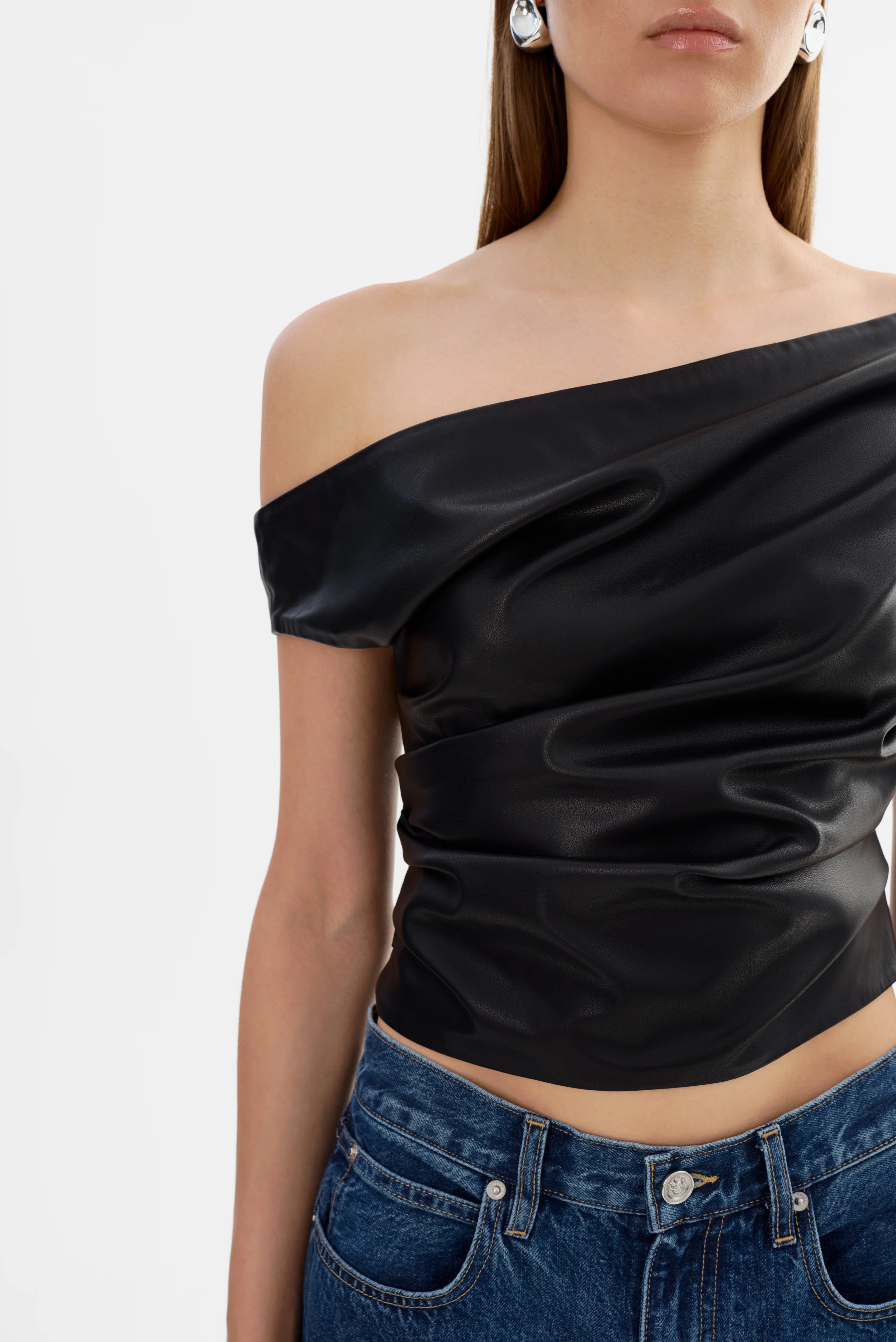 Inesb LAMARQUE Off Shoulder Faux Leather Top