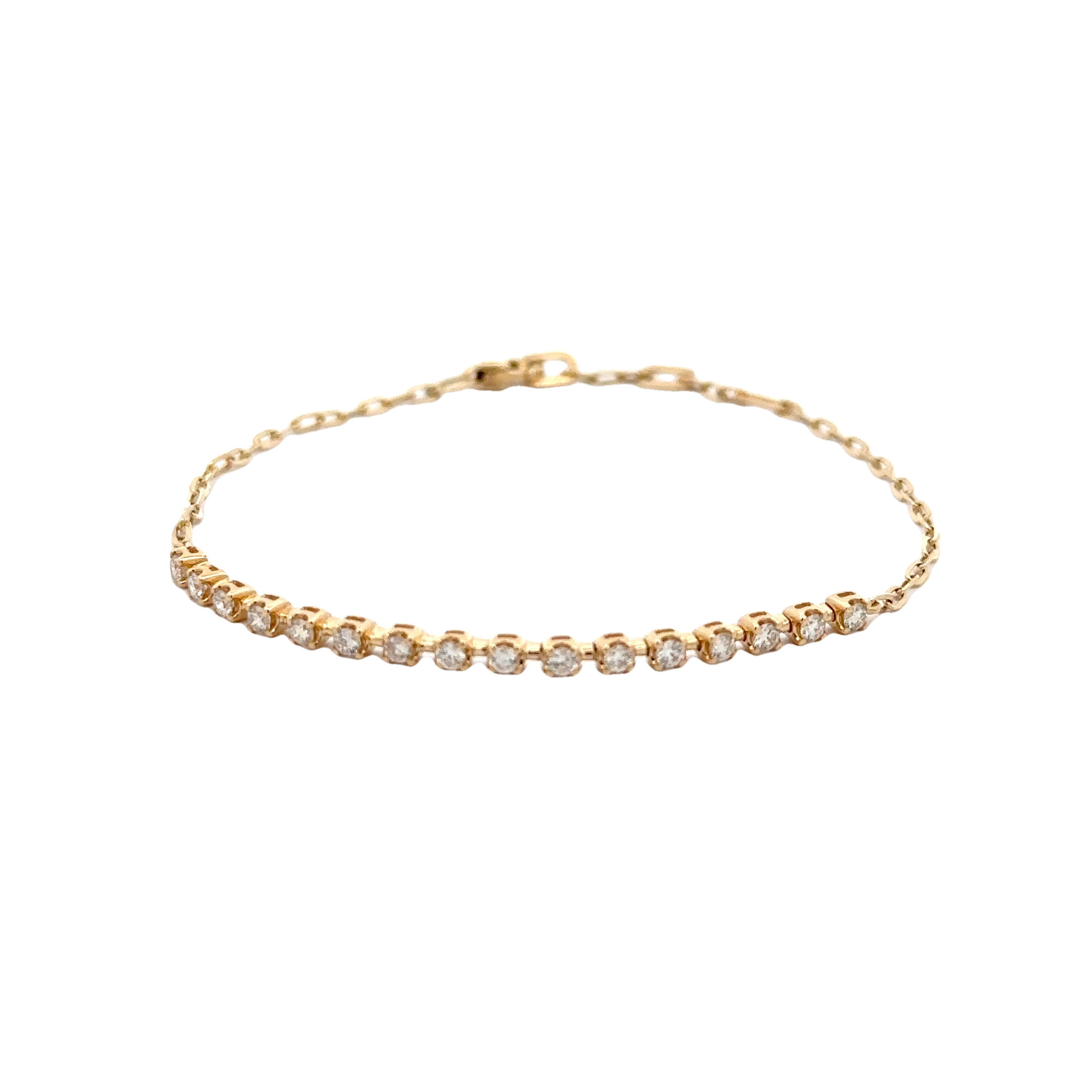 WD1706 14kt Gold Paper Link Chain with 4 prong set diamonds Bracelet