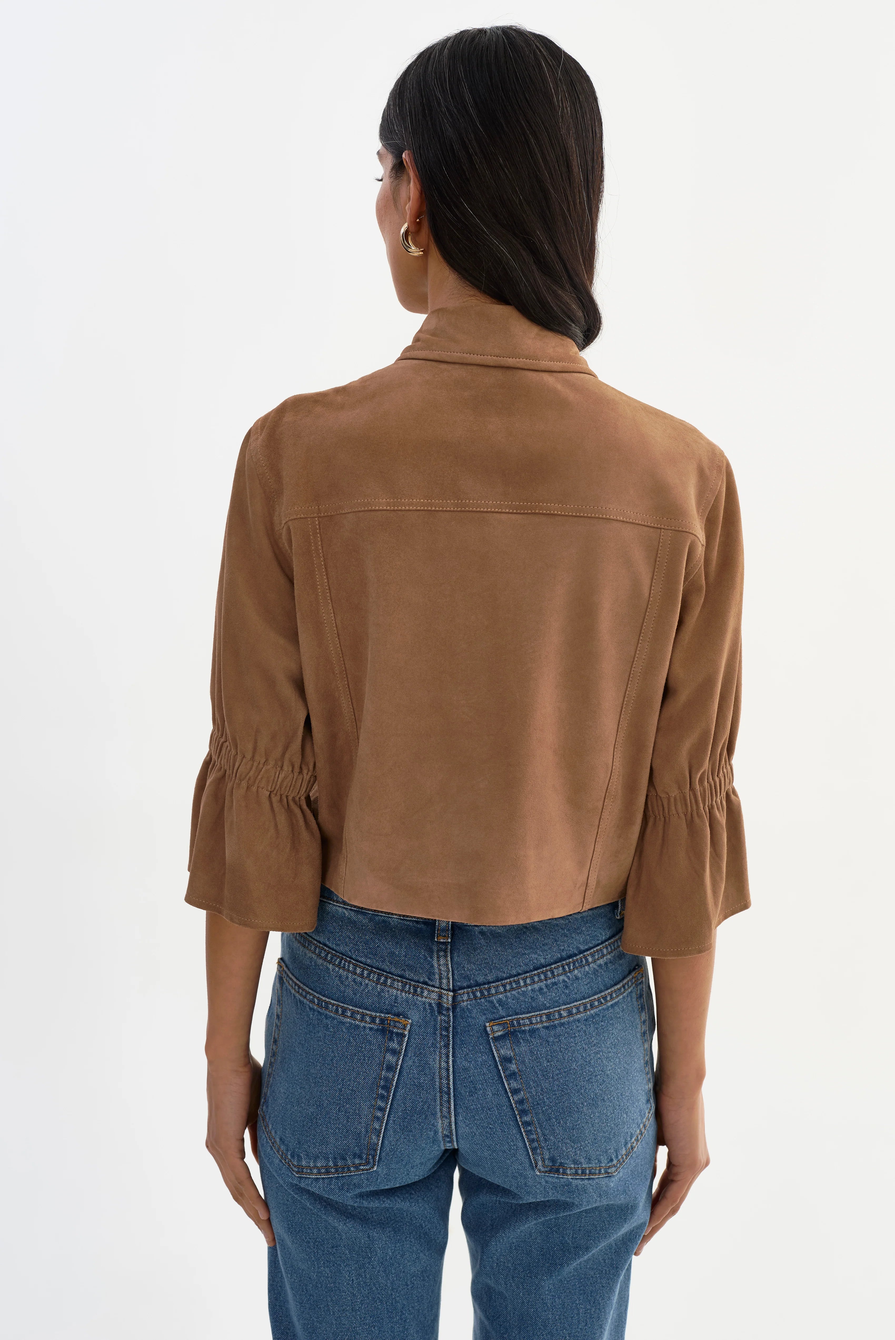CarolinaL LAMARQUE Suede Ruffle Sleeve Jacket