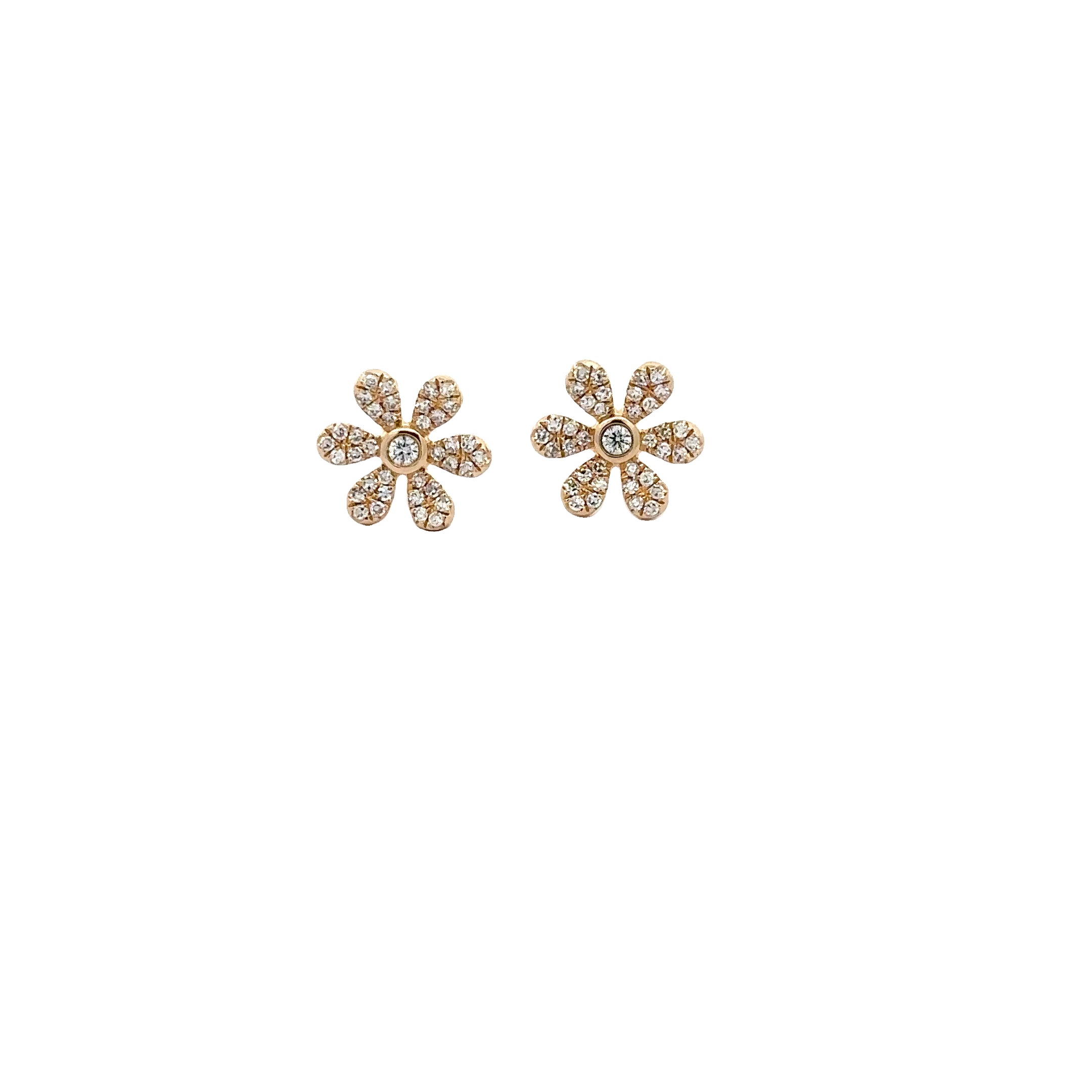 WD1793 14kt Gold Pave Diamond Daisy Stud Earrings
