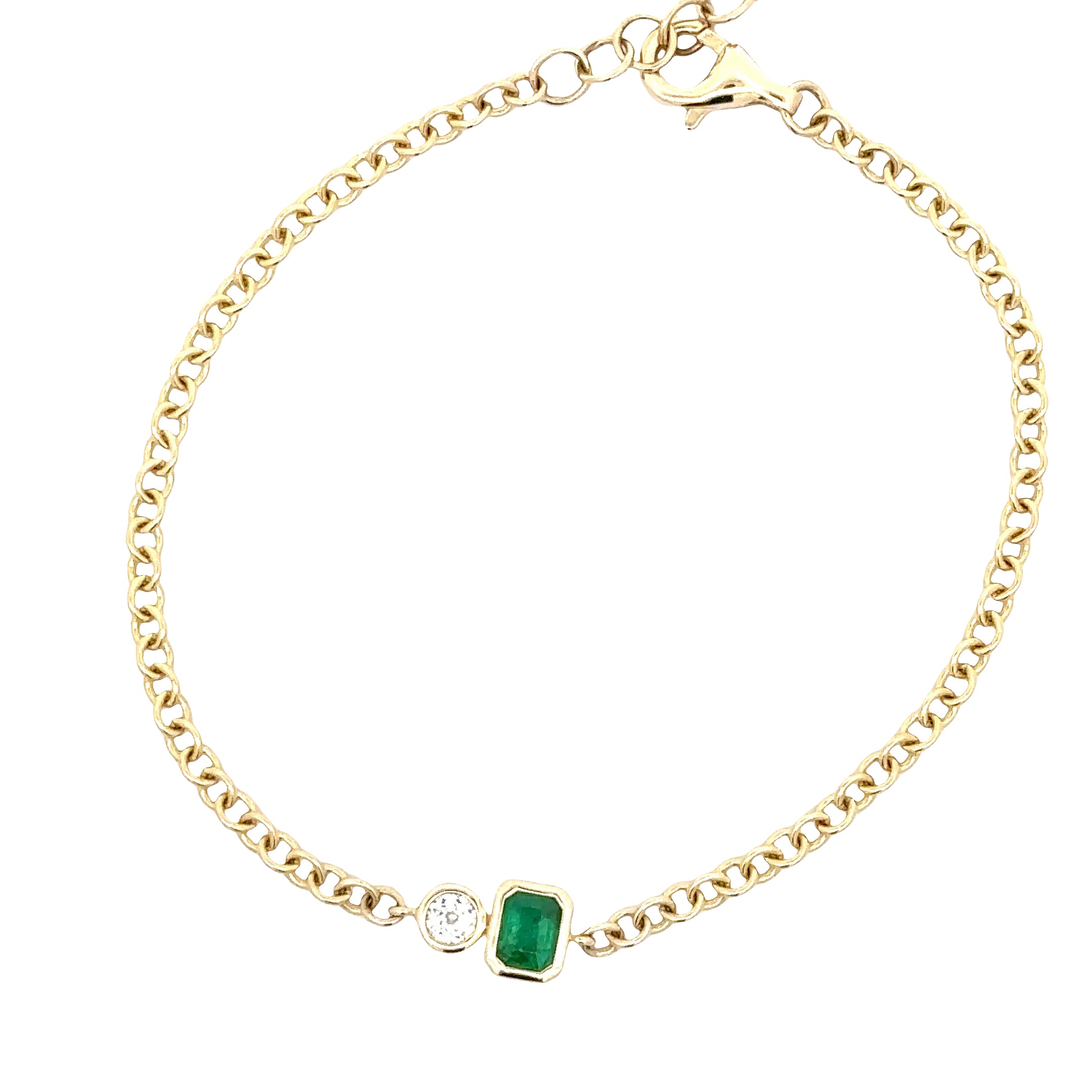 WD1899 14kt Gold Emerald and White Sapphire Rollo Chain Bracelet