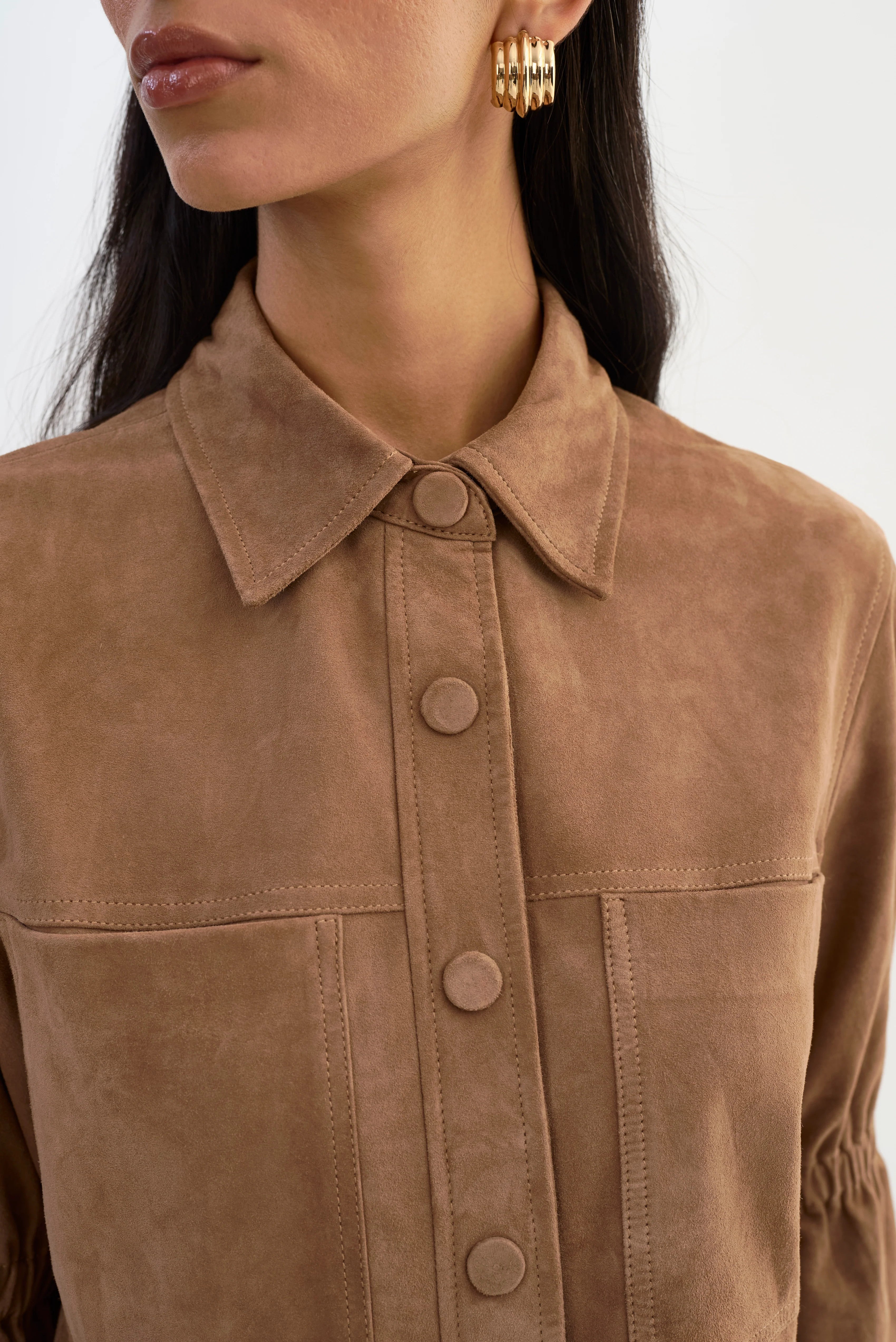 CarolinaL LAMARQUE Suede Ruffle Sleeve Jacket