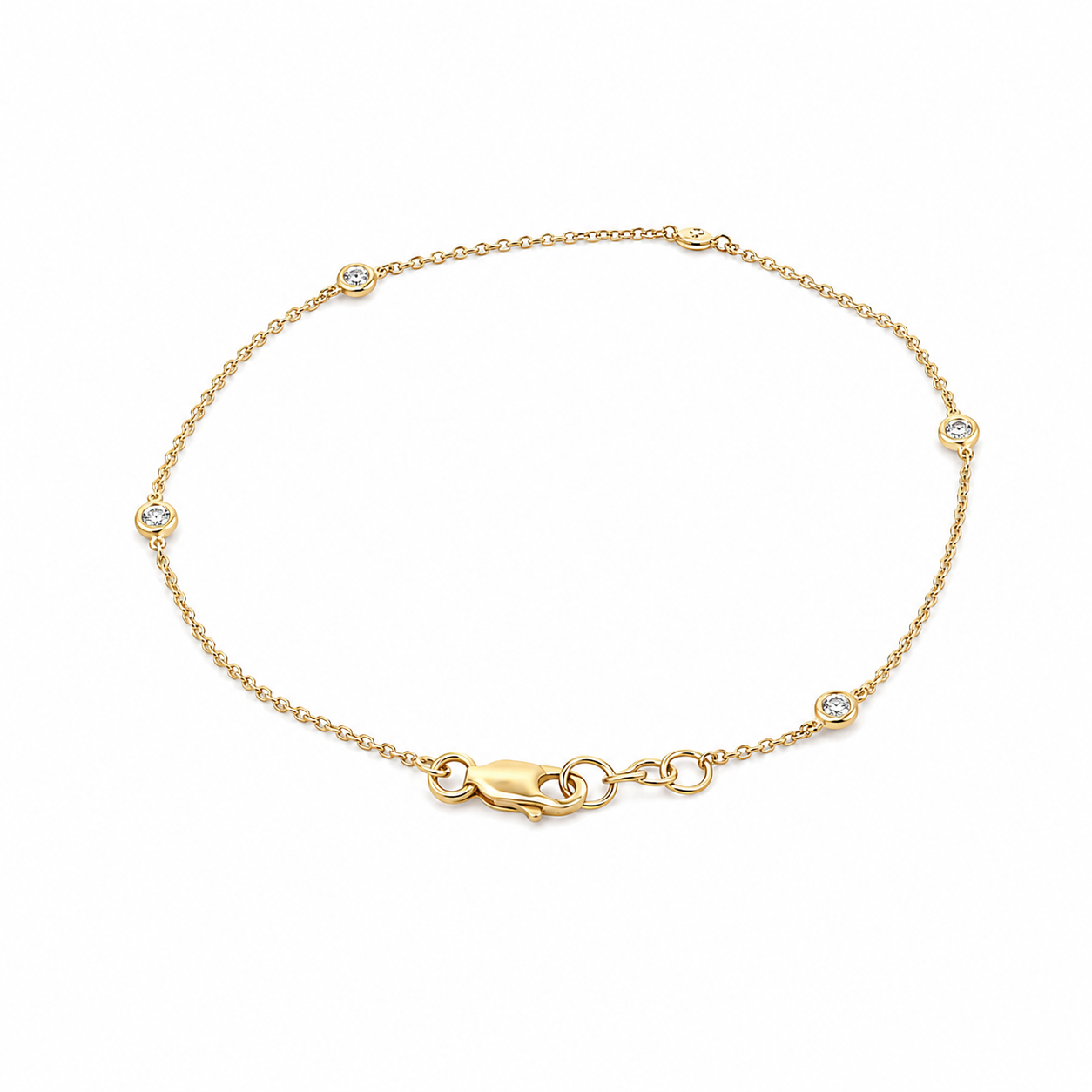 7 inch 14K yellow gold 5 diamond link bracelet