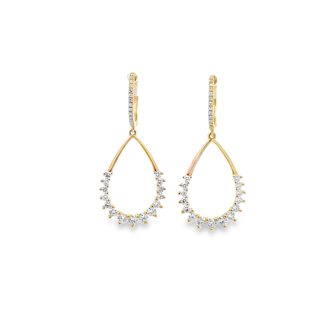 WD1635 14KT Gold Pear Shaped Drop with Diamond Detail Earrings