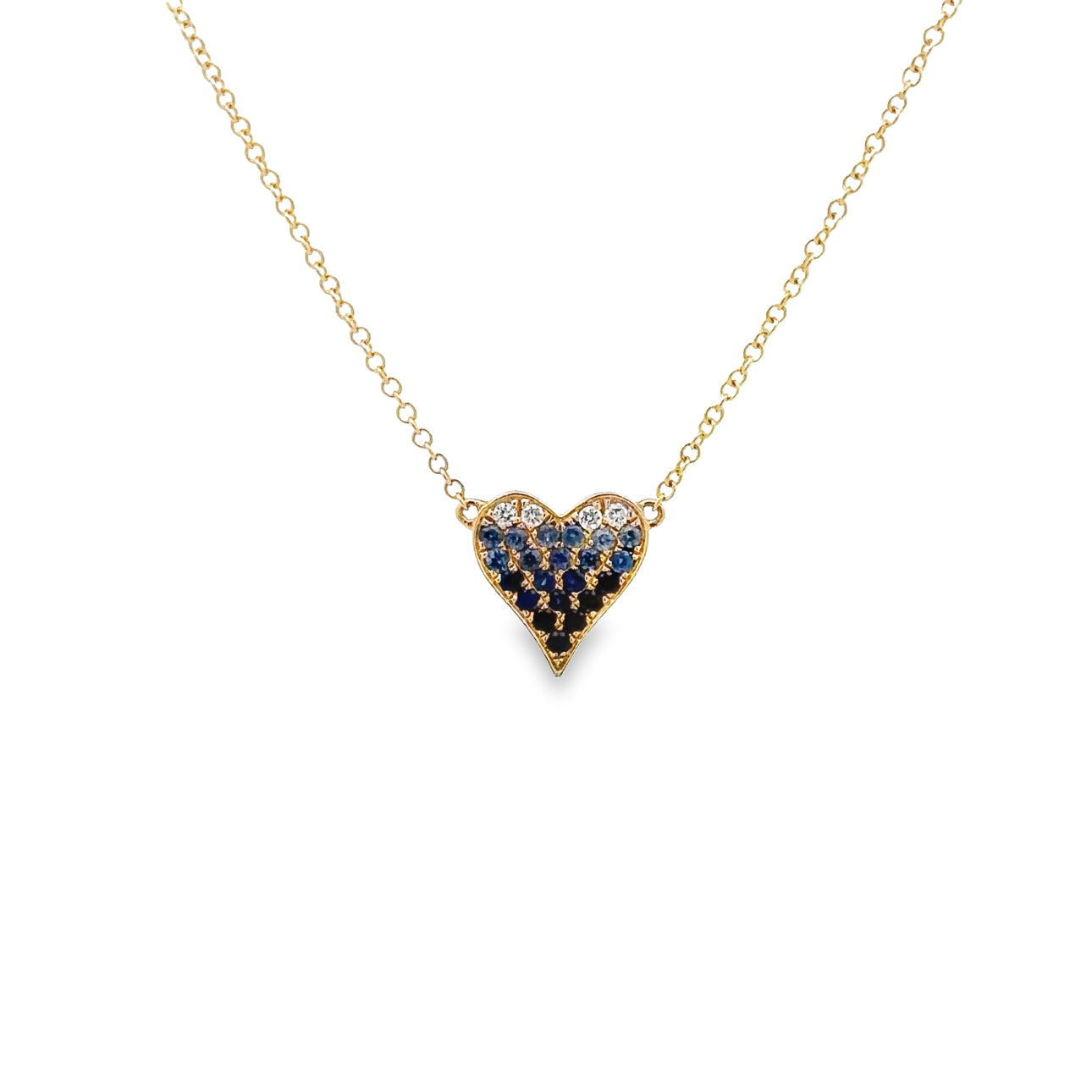 WD800 14kt Blue sapphire ombre heart necklace