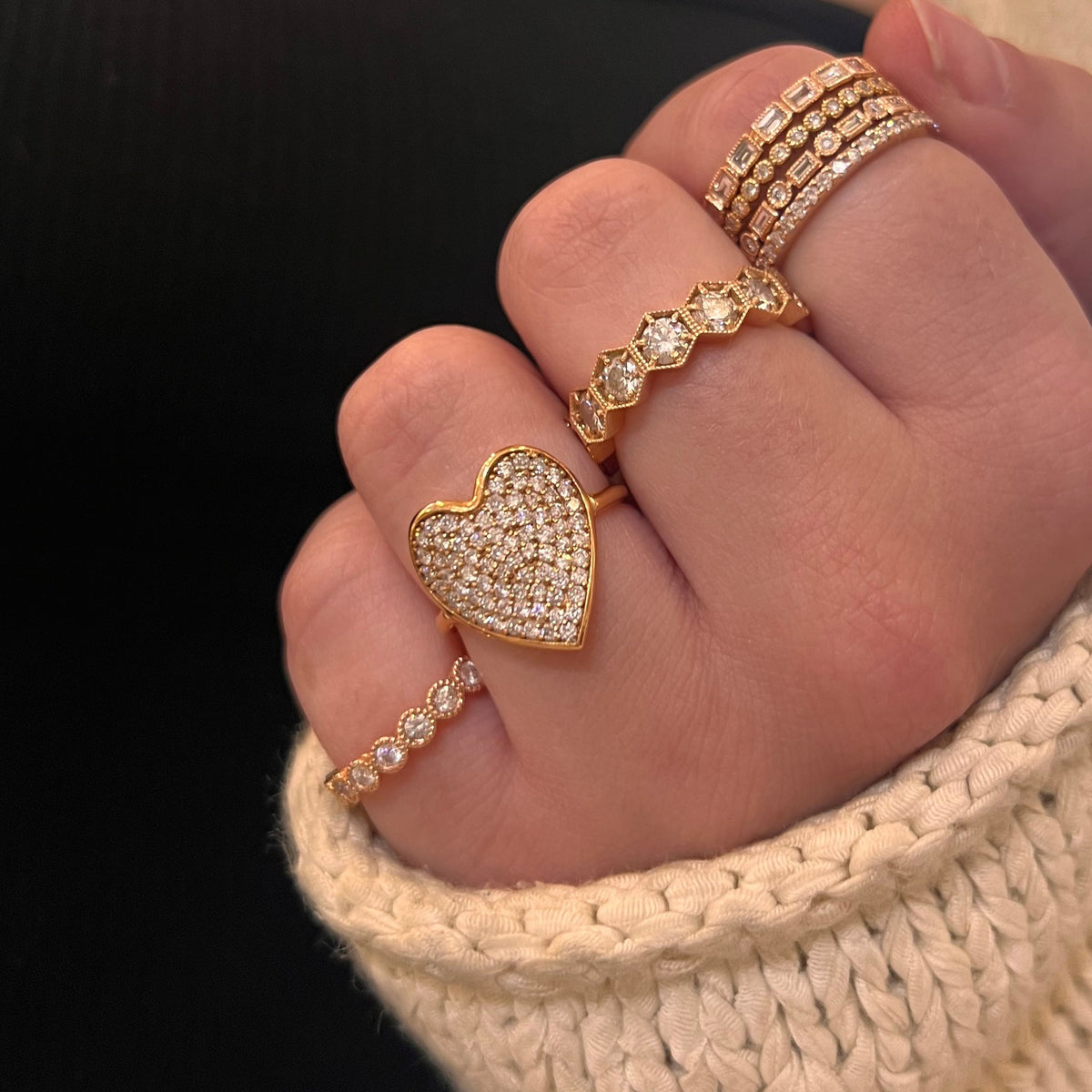 WD1304 14kt Gold Large Pave Diamond Heart Ring worn on hand