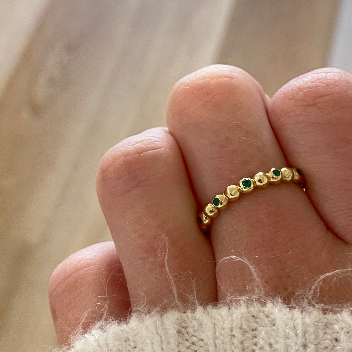 WD925 14kt Gold Emerald Bubble Ring worn on hand