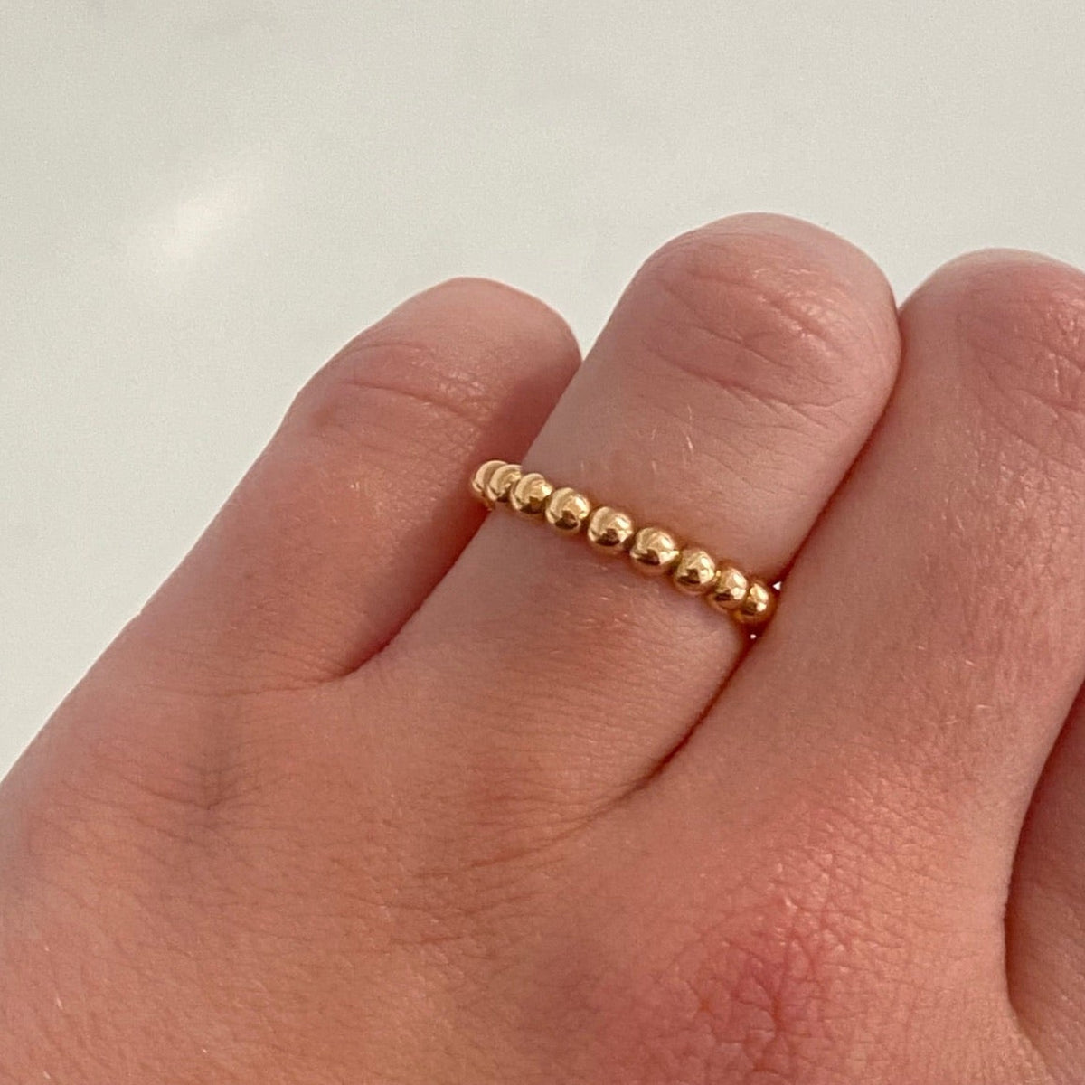 WD278 2mm Solid Beaded Ball Eternity Ring worn on hand
