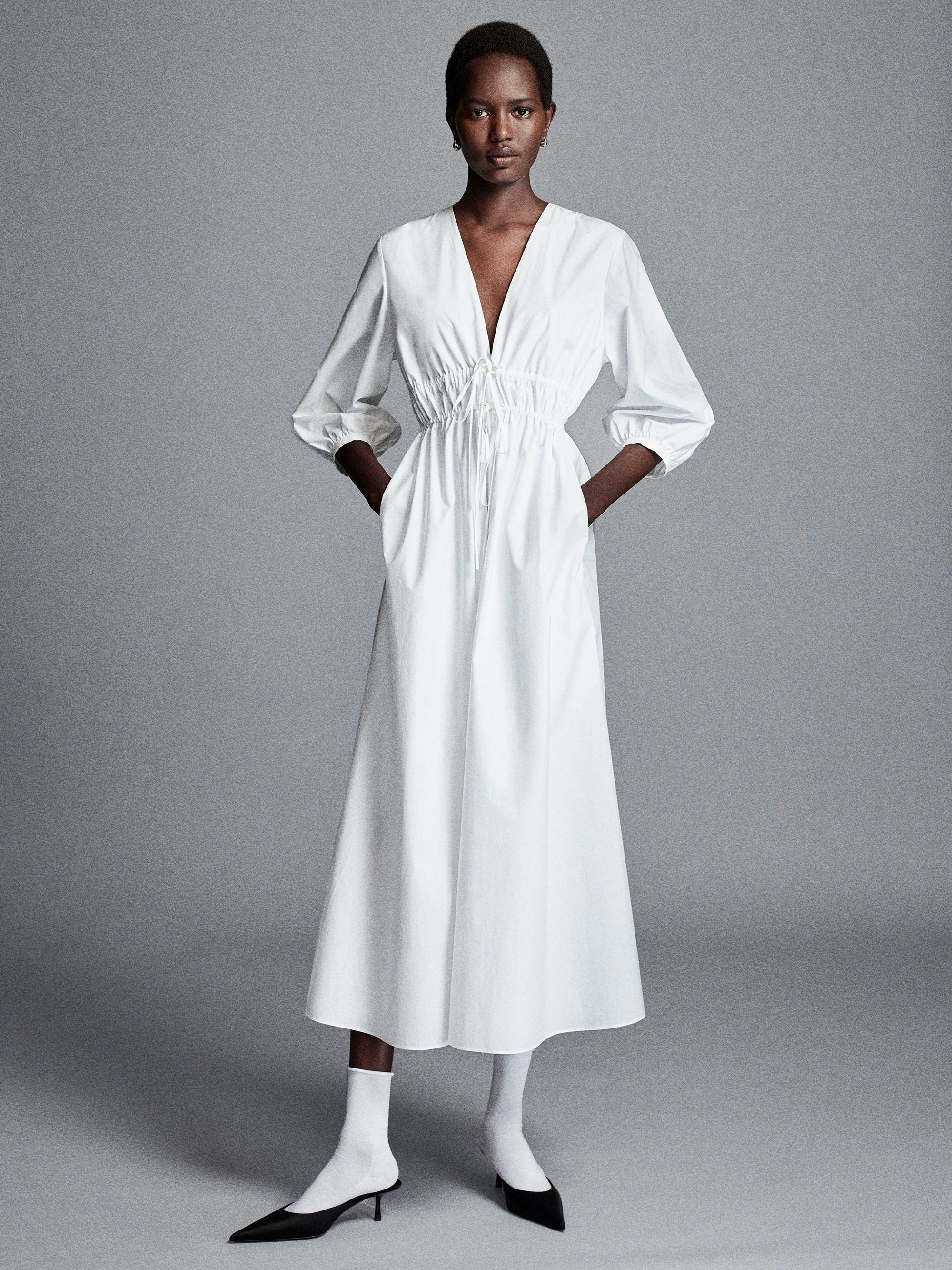 frame cotton dress Frame The Cinched Dress | White | Cotton