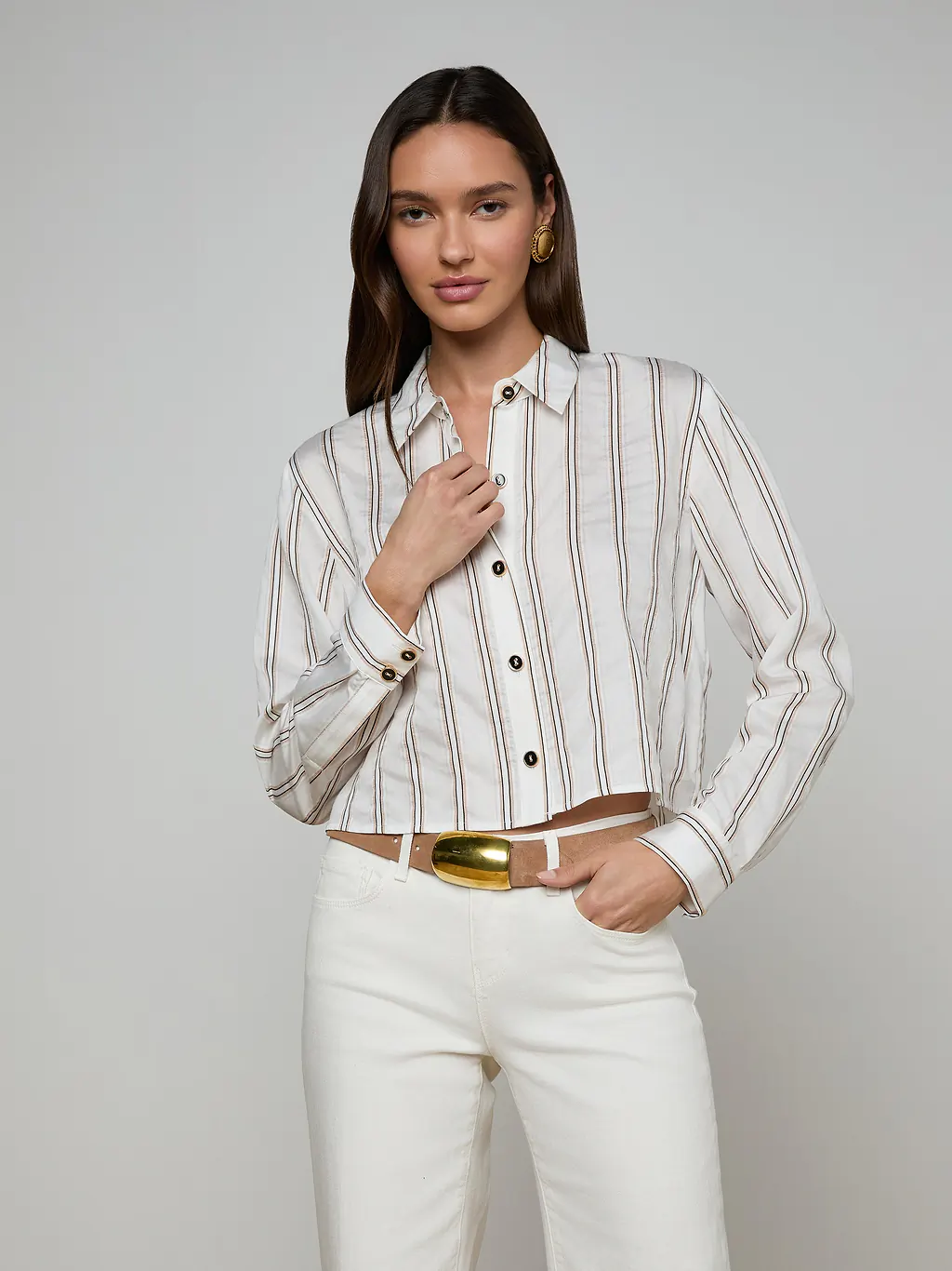 40548VLN L'AGENCE Cosstte Crop Hi Low Shirt