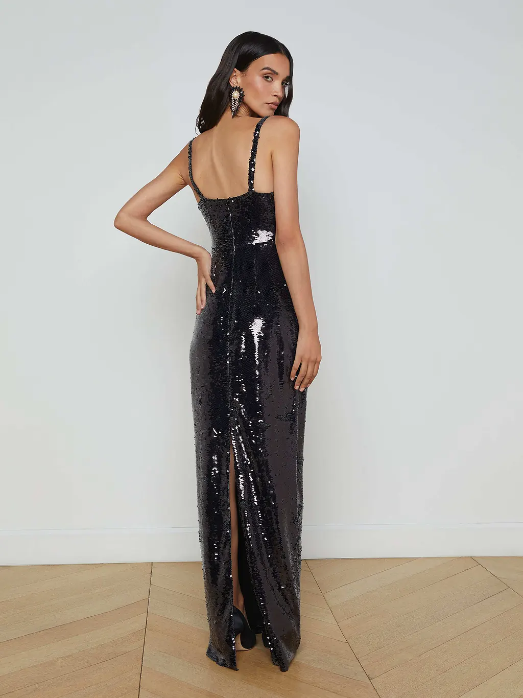 61442REoBk L'AGENCE Karma Sequin Maxi Dress