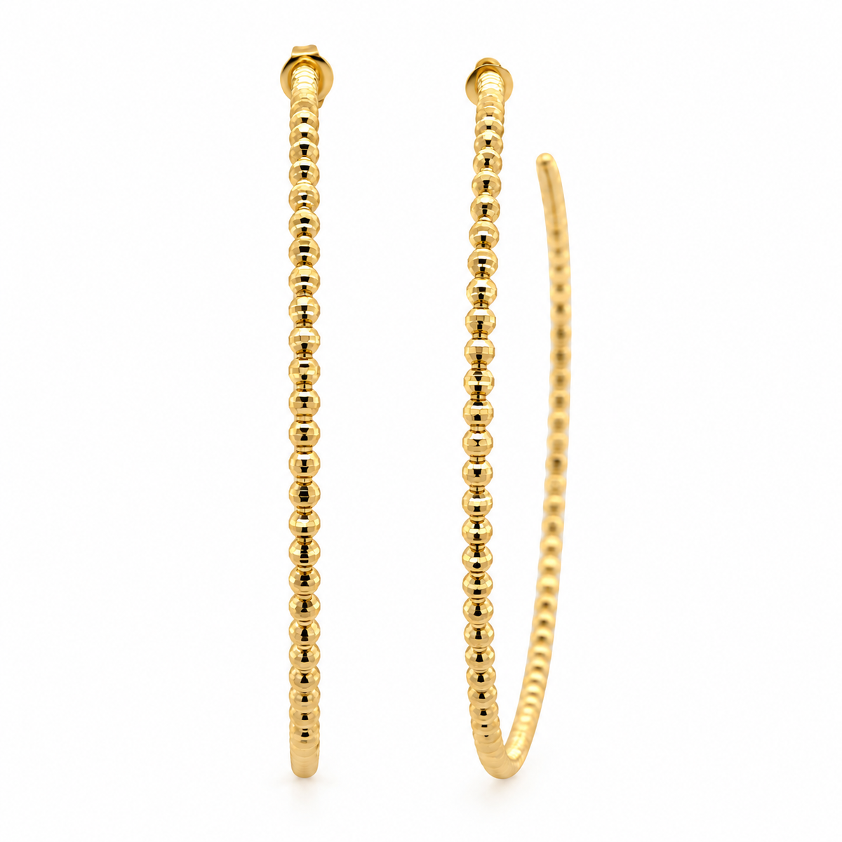 14kt yellow gold 2.25" diamond-cut beaded hoop earrings by Annmarie D'Ercole
