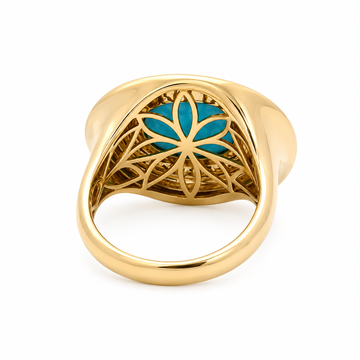 WD1967 14K Yellow Gold Turquoise & Diamond Statement Ring