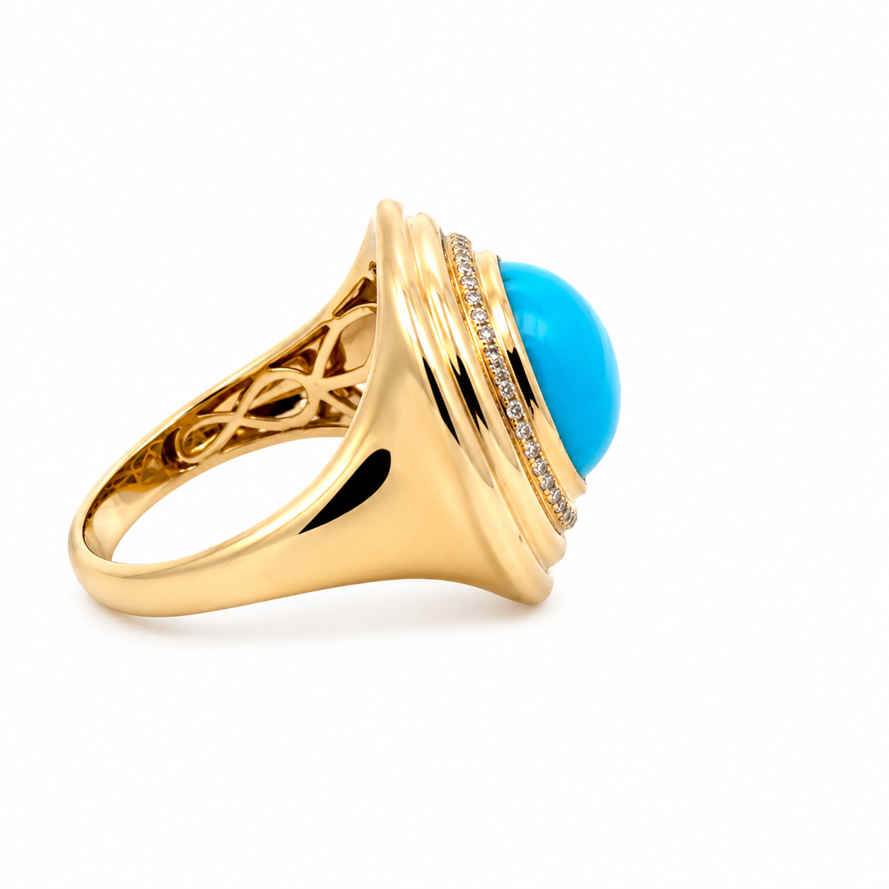 WD1967 14K Yellow Gold Turquoise & Diamond Statement Ring