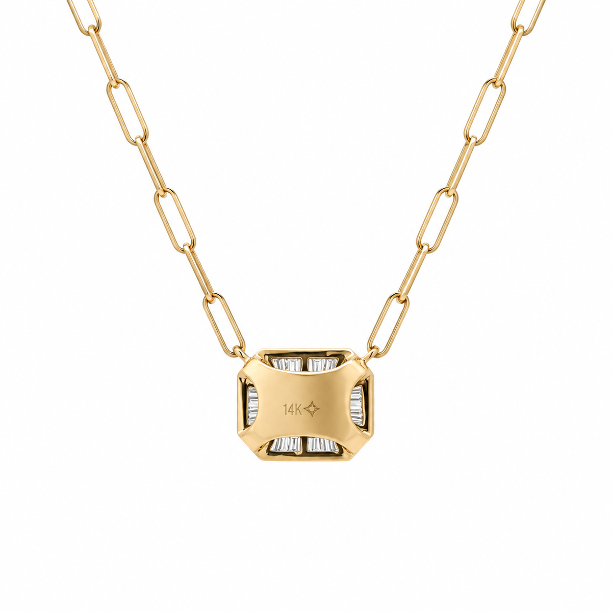 14kt yellow gold emerald and diamond baguette necklace by Annmarie D'Ercole, additional view