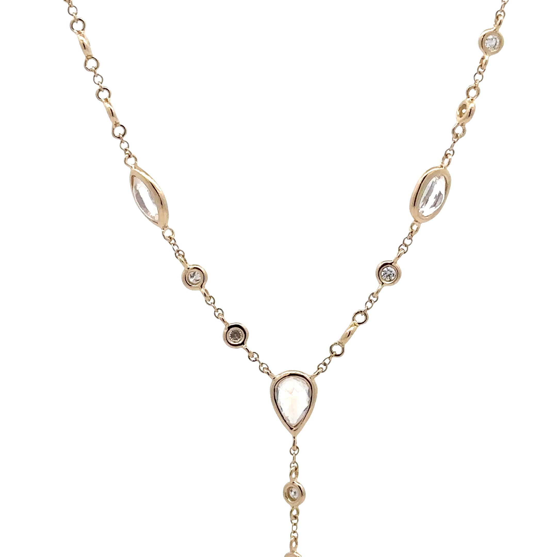 WD1871 14kt Gold, Moonstone, and Diamond Lariat Necklace