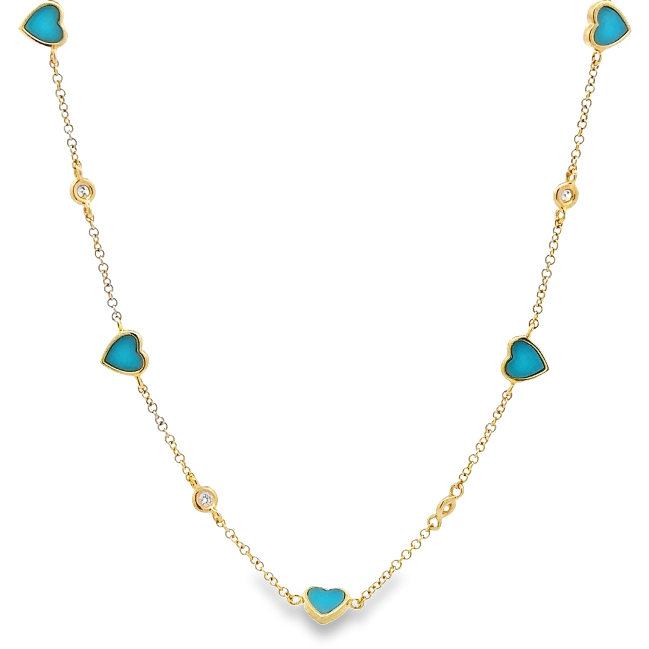 WD1333 14kt Gold Turquoise Heart Necklace with Diamond Detail