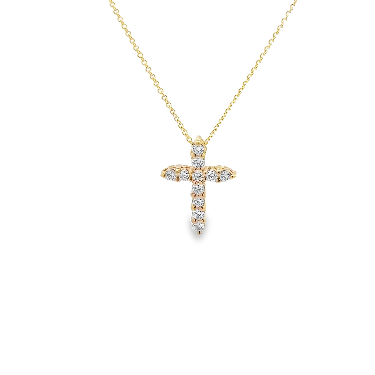 WD1346 Yellow Gold Shared Prong Diamond Cross Necklace