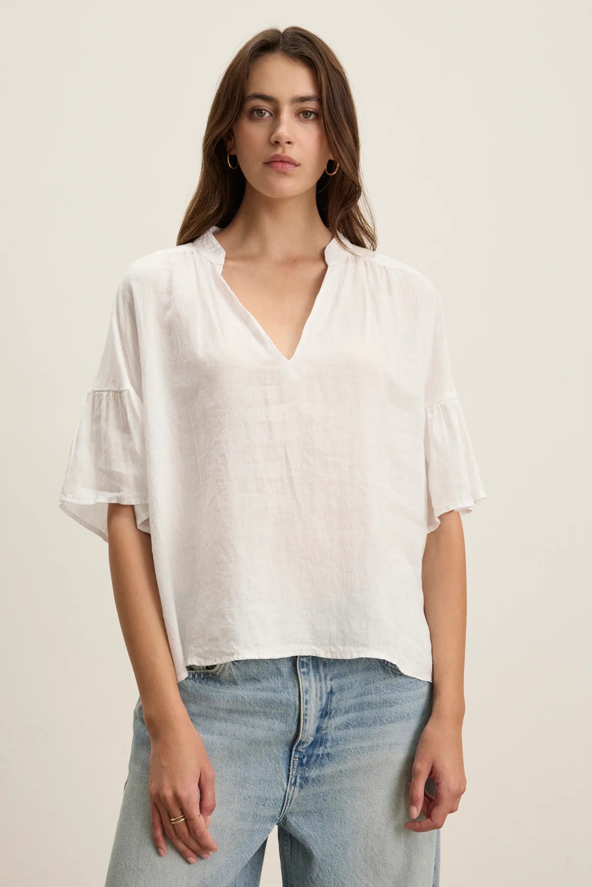 RAYE07w Velvet Woven Linen Top