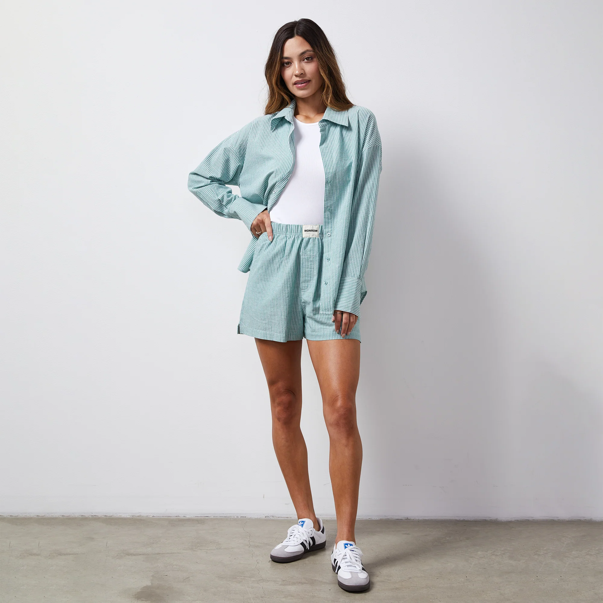 HT1218c Monrow Stripe Poplin Oversized Shirt