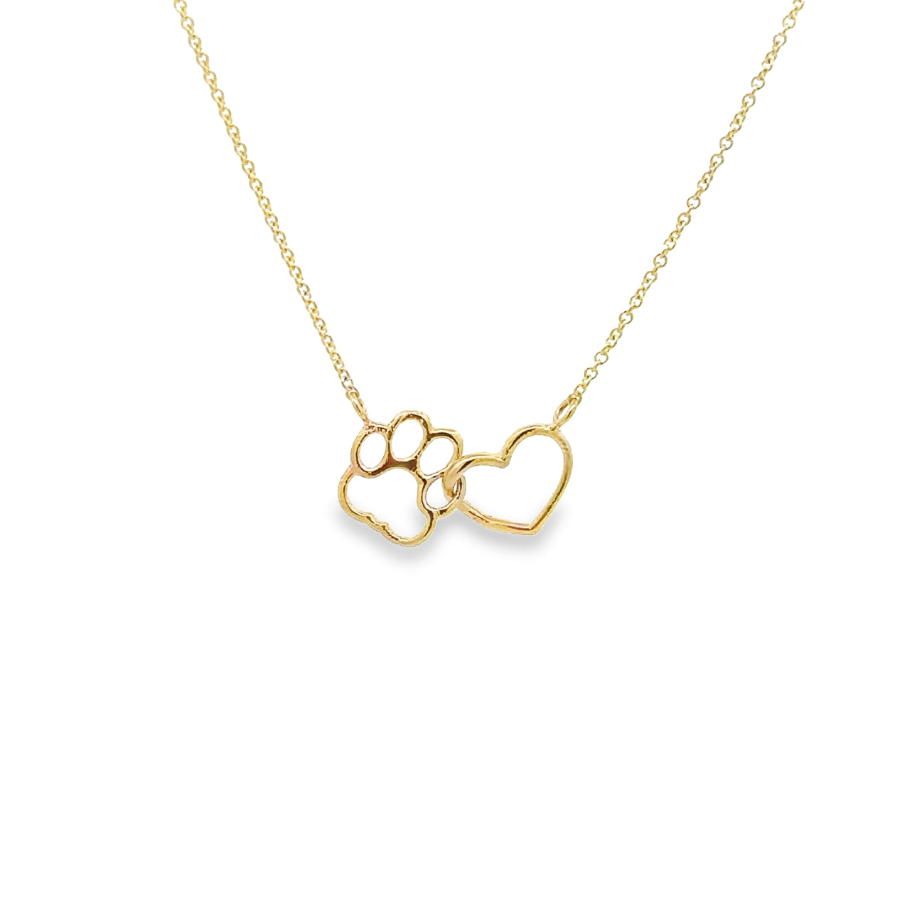 WD1328 14kt Gold Paw & Heart Necklace