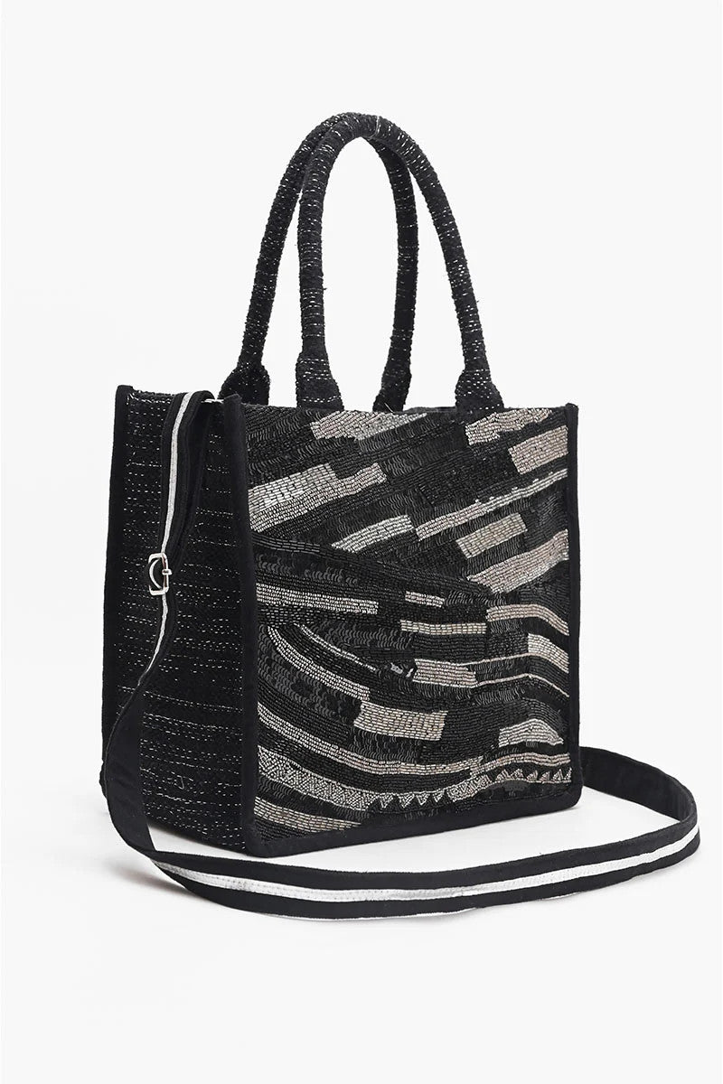 AB23-889 America & Beyond Black Luxe Embellished Tote