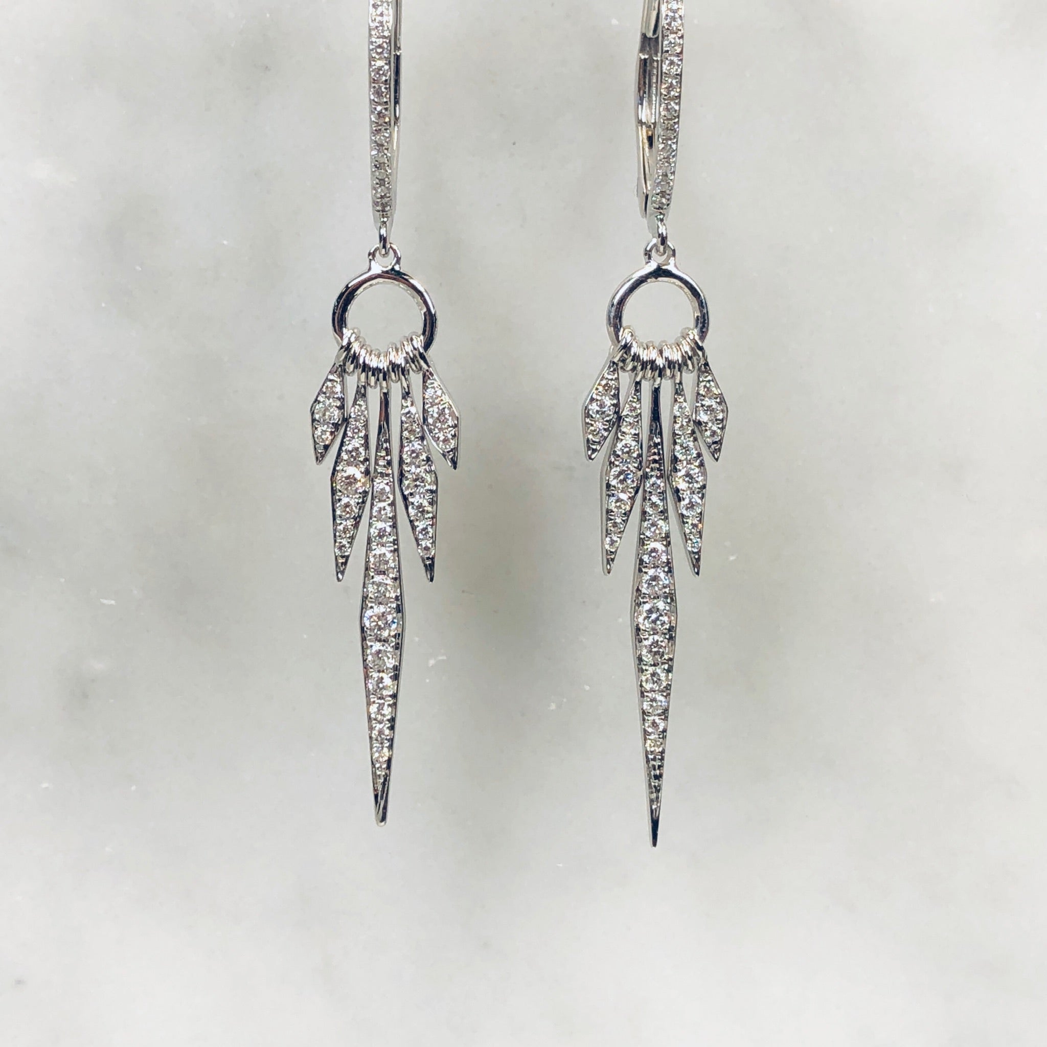 WD734 14kt spike pave diamond drop earrings